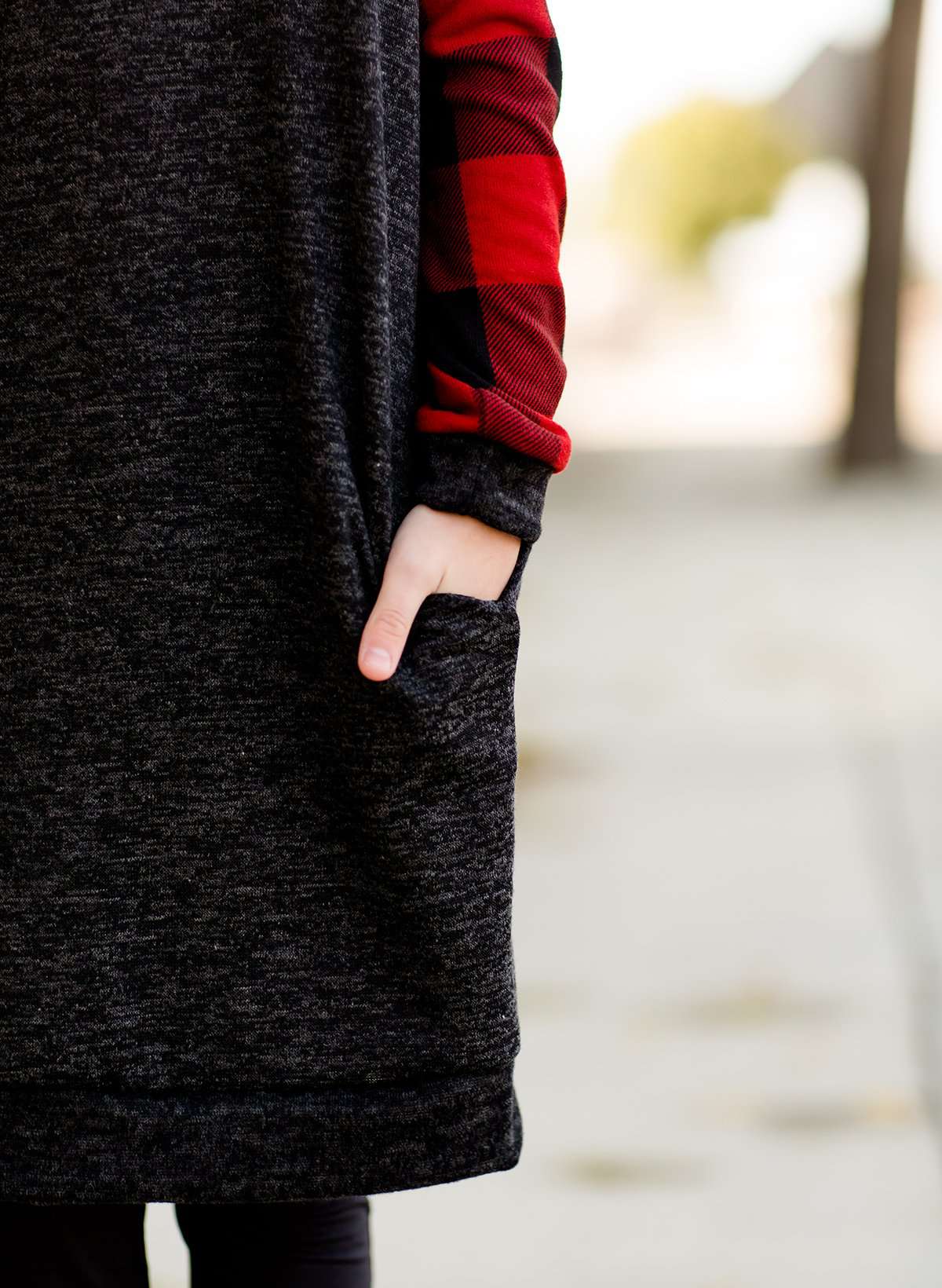 Modest girls and conservative teens red buffalo plaid sweatshirt dress