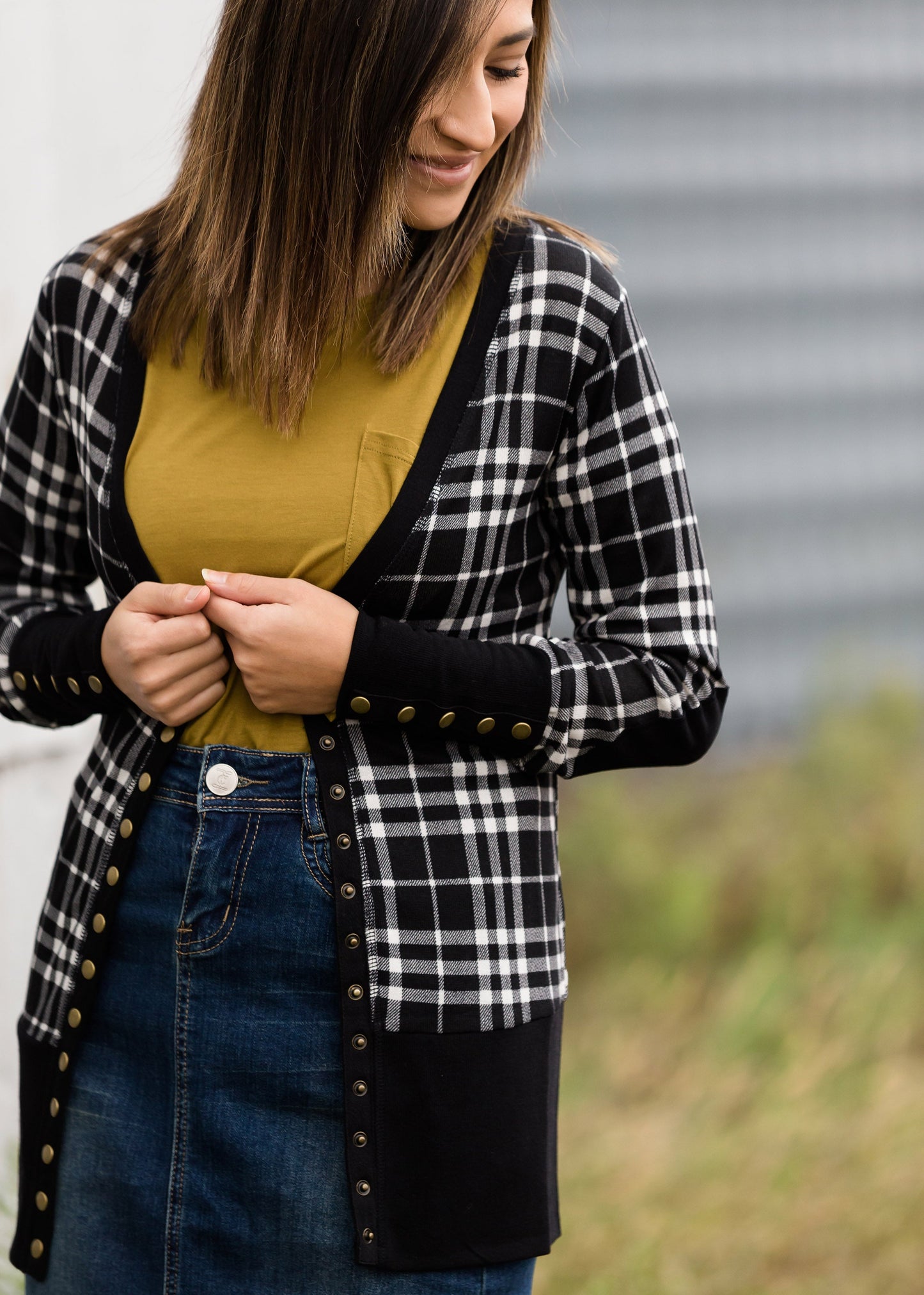 Plaid Snap Button Cardigan - FINAL SALE Layering Essentials Black / XS