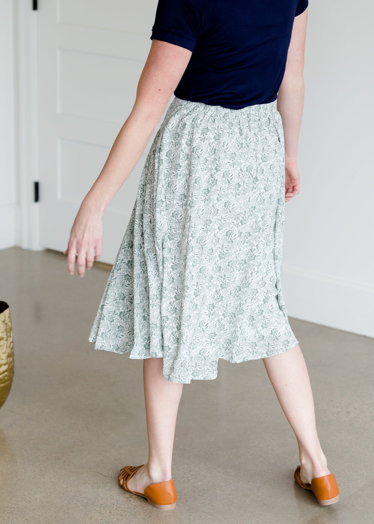 Pleated Floral Sage Midi Skirt - FINAL SALE Skirts