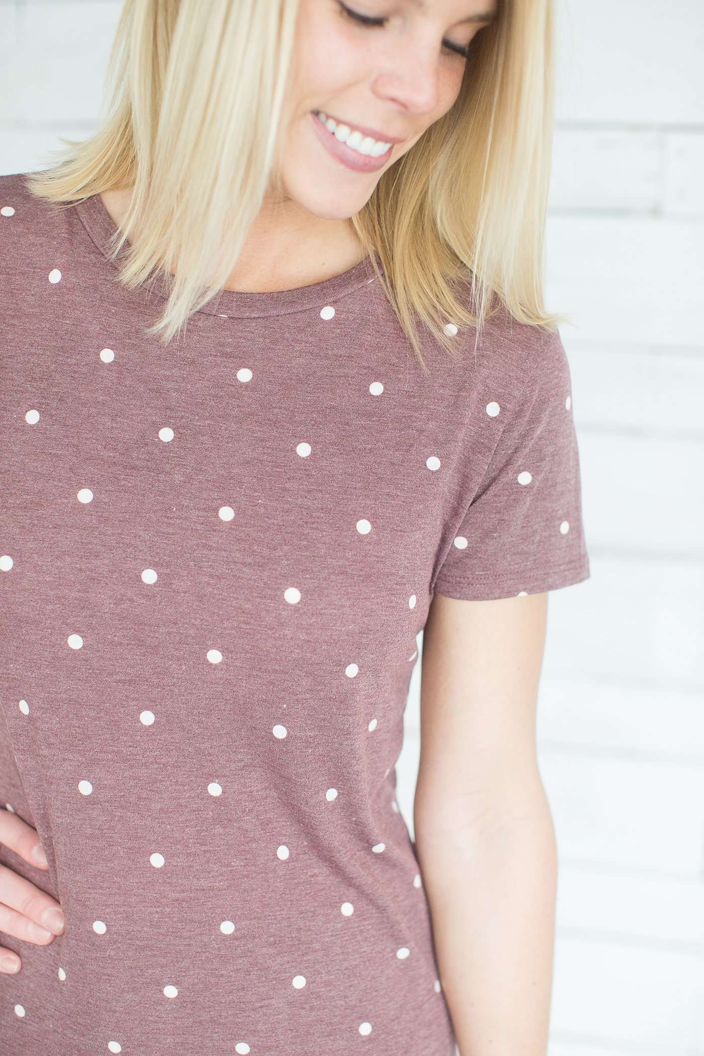 Polka Dot Tee Tops Burgundy / S