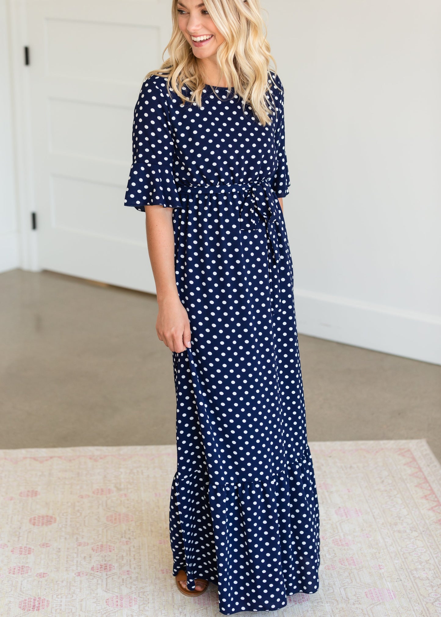 Polka Dot Trumpet Sleeve Maxi Dress - FINAL SALE Dresses