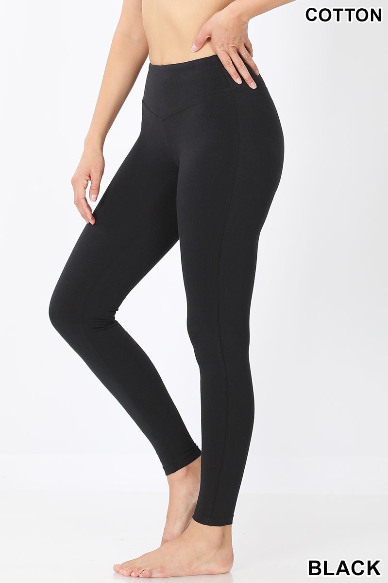 Premium Cotton Wide Waistband Full Length Leggings Leggings Zenana