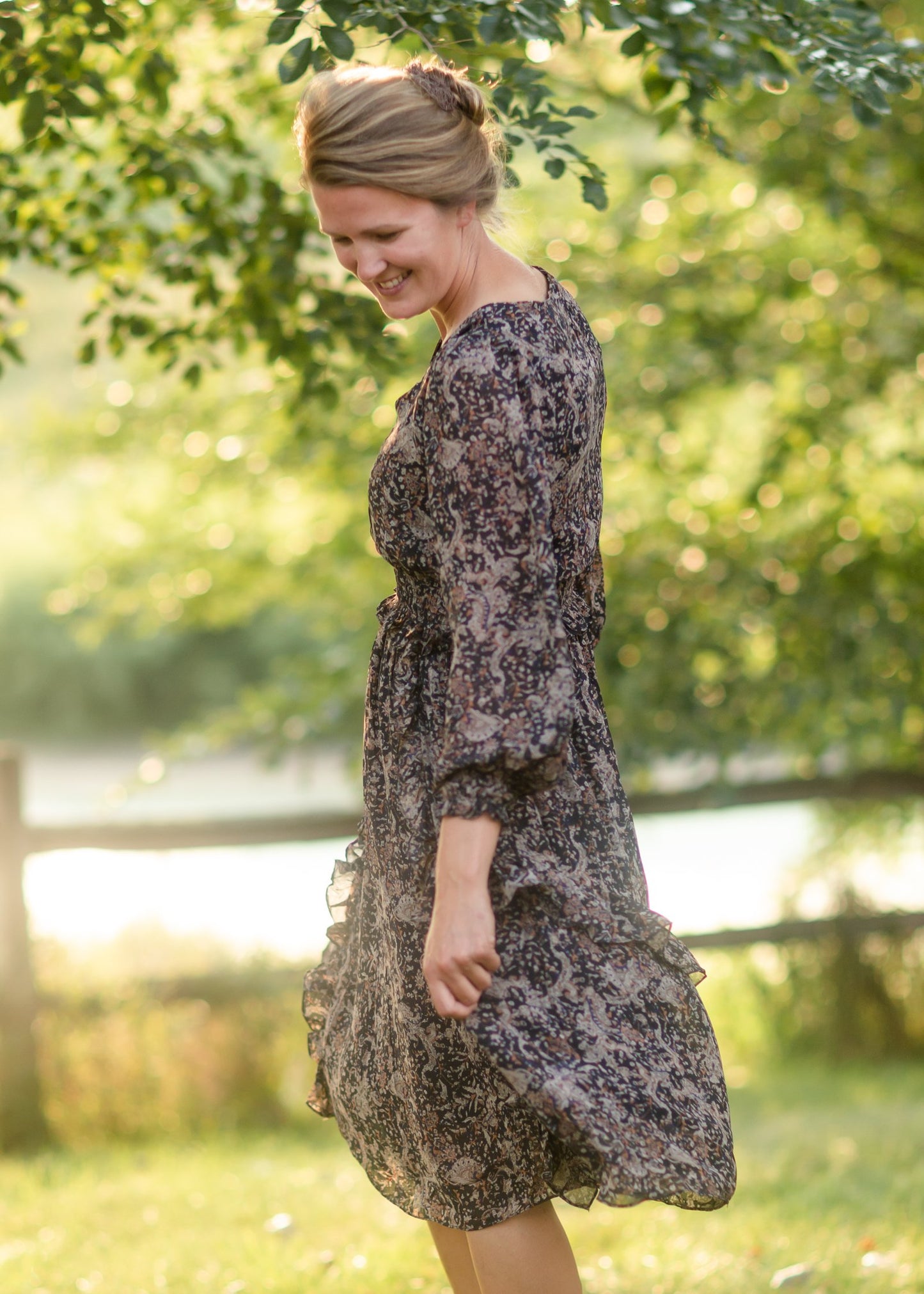 Printed Ruffle Midi Dress Dresses Grade & Gather