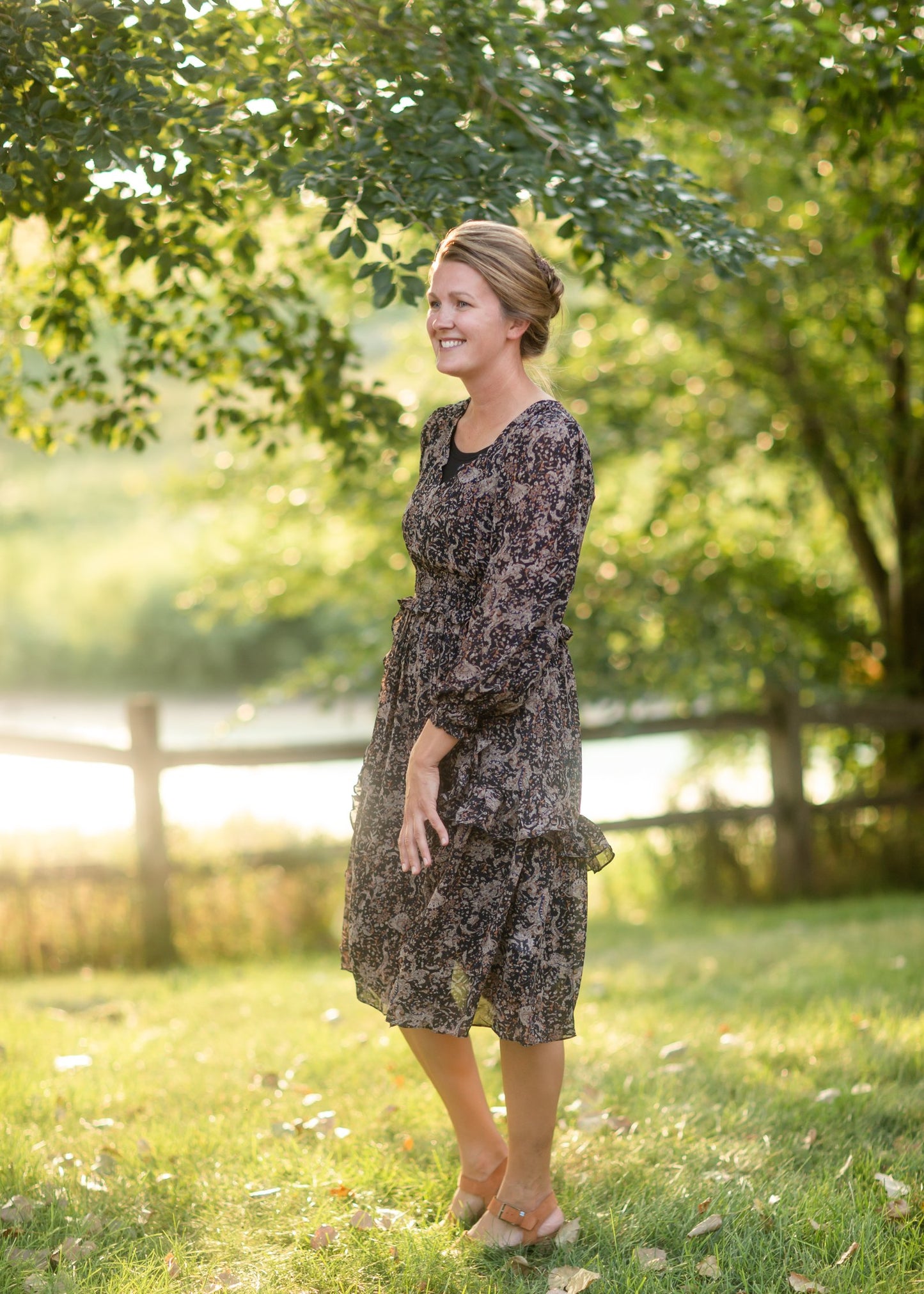 Printed Ruffle Midi Dress Dresses Grade & Gather
