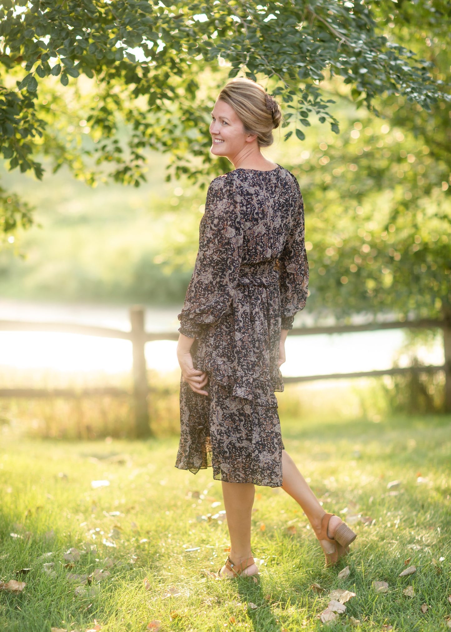 Printed Ruffle Midi Dress Dresses Grade & Gather