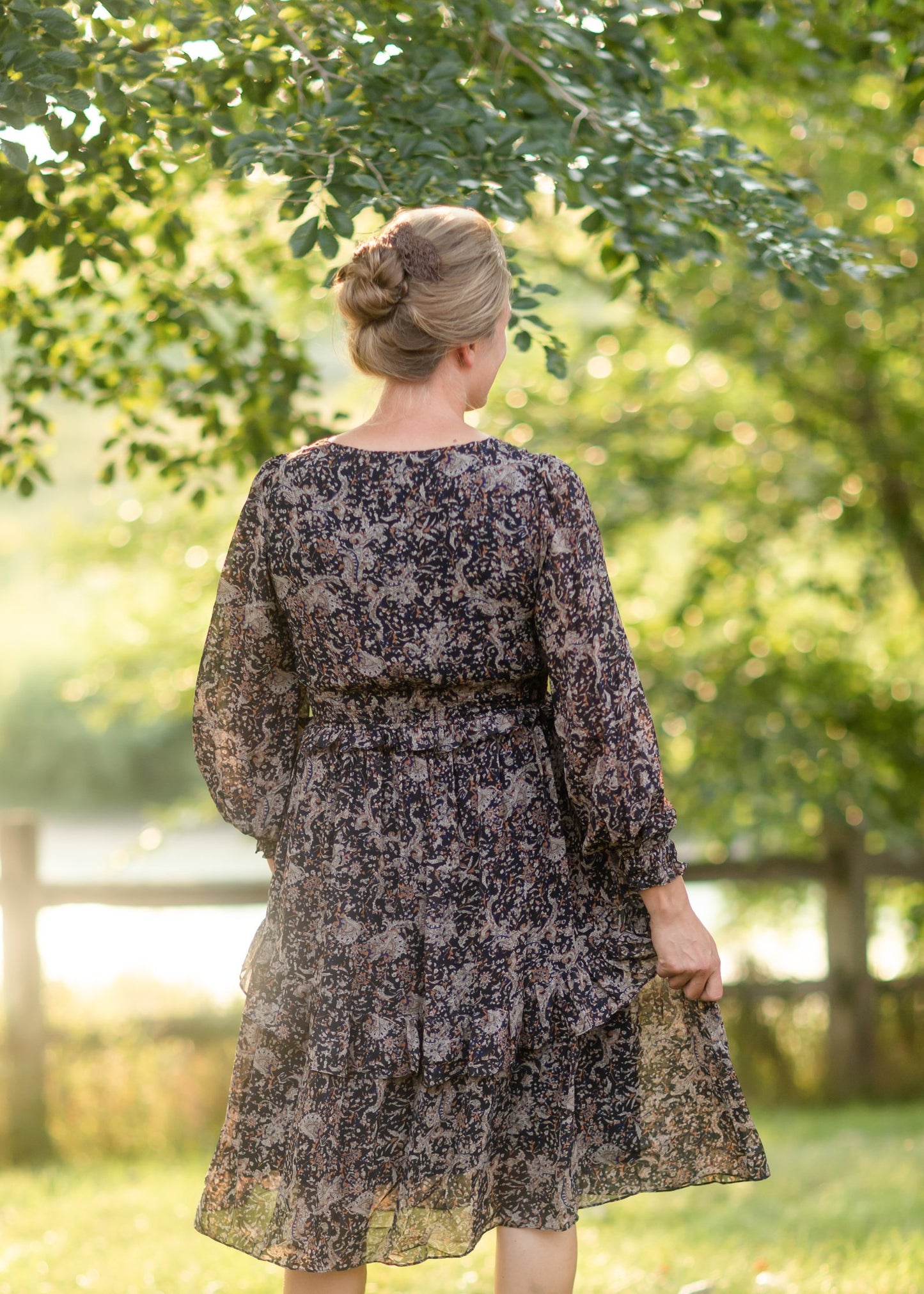 Printed Ruffle Midi Dress Dresses Grade & Gather