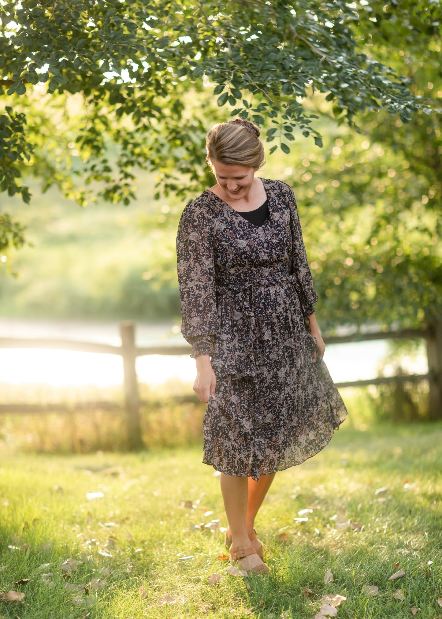 Printed Ruffle Midi Dress Dresses Grade & Gather