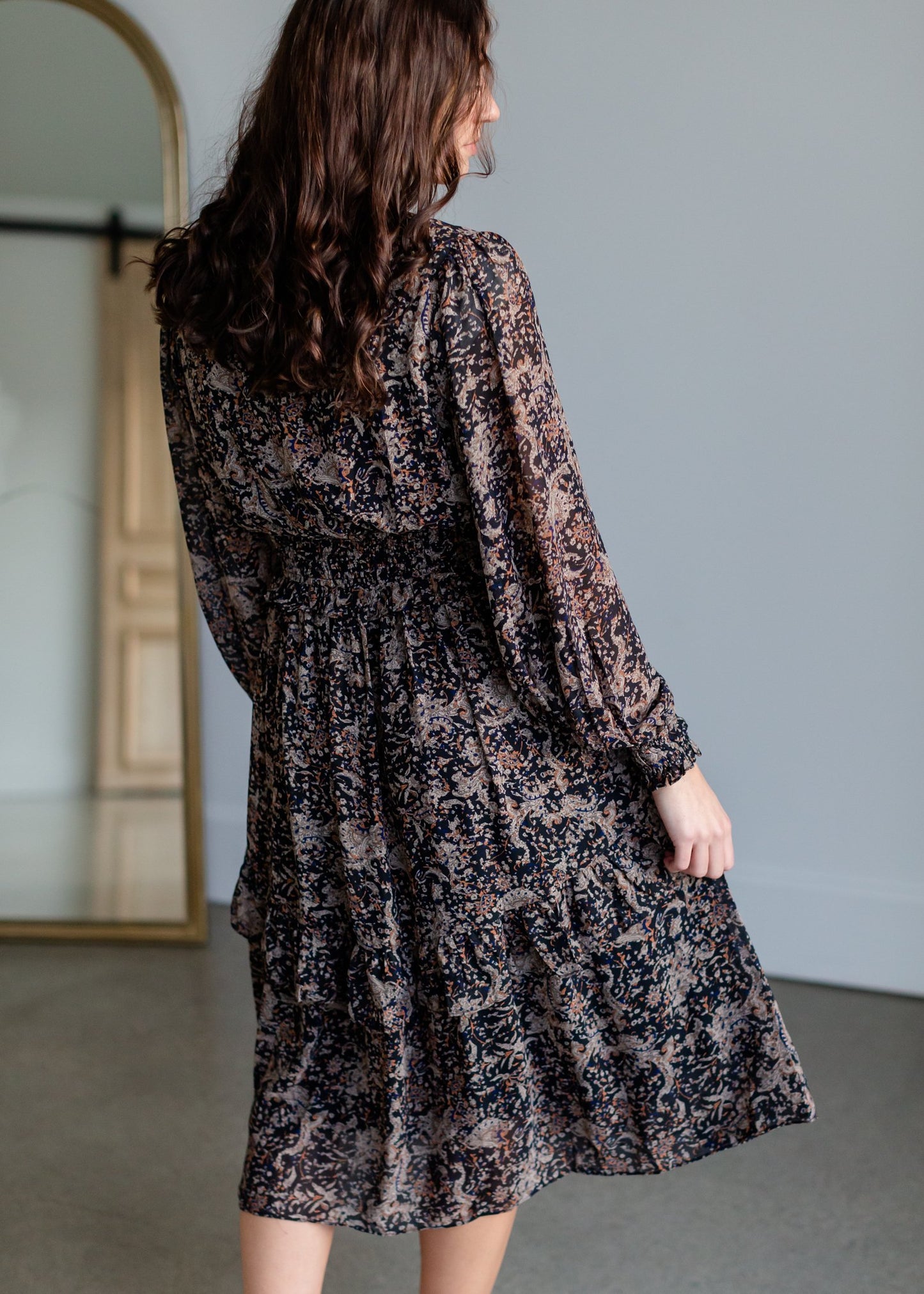 Printed Ruffle Midi Dress Dresses Grade & Gather