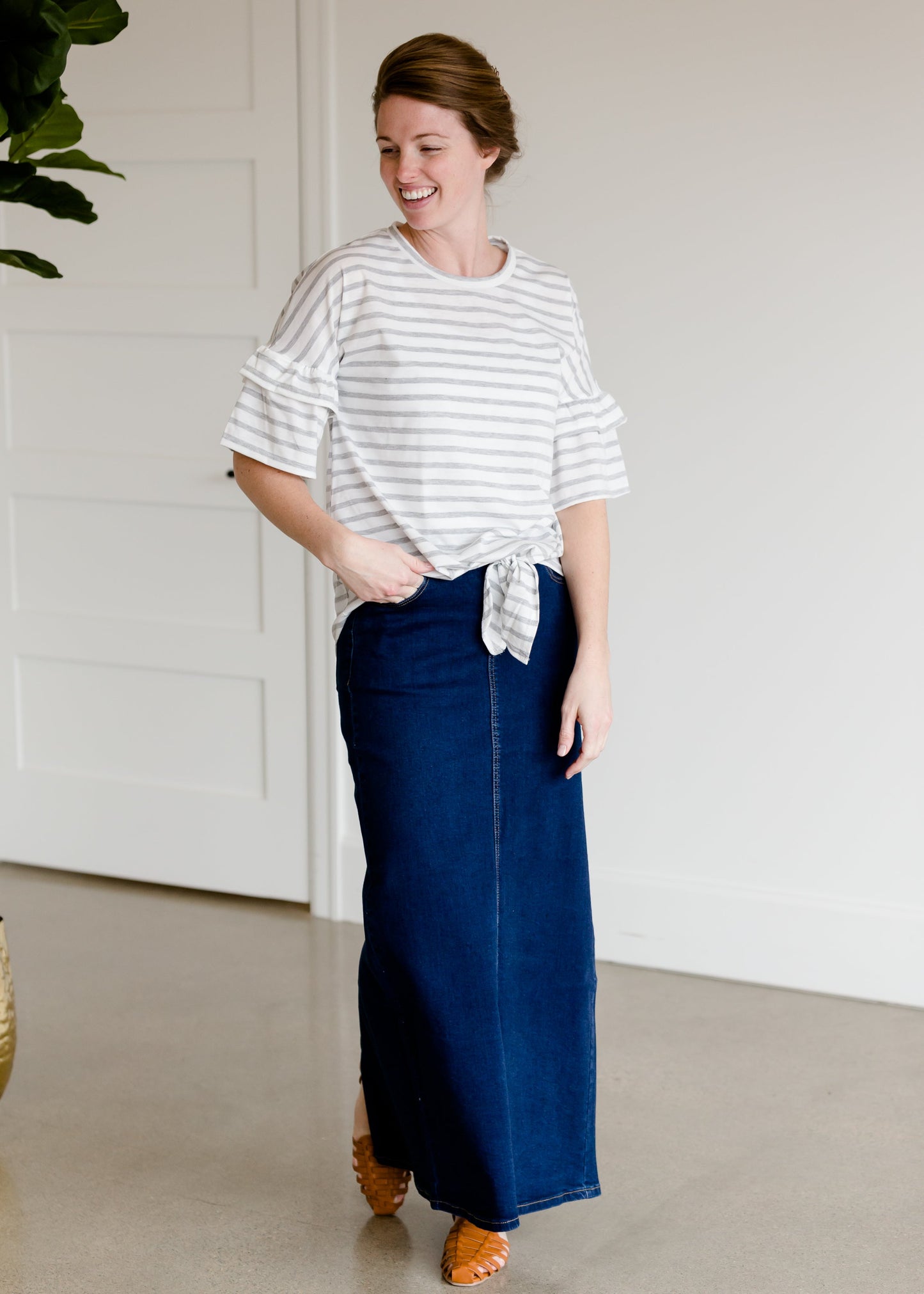 Randi Dark Wash Long Denim Skirt - Final Sale Skirts