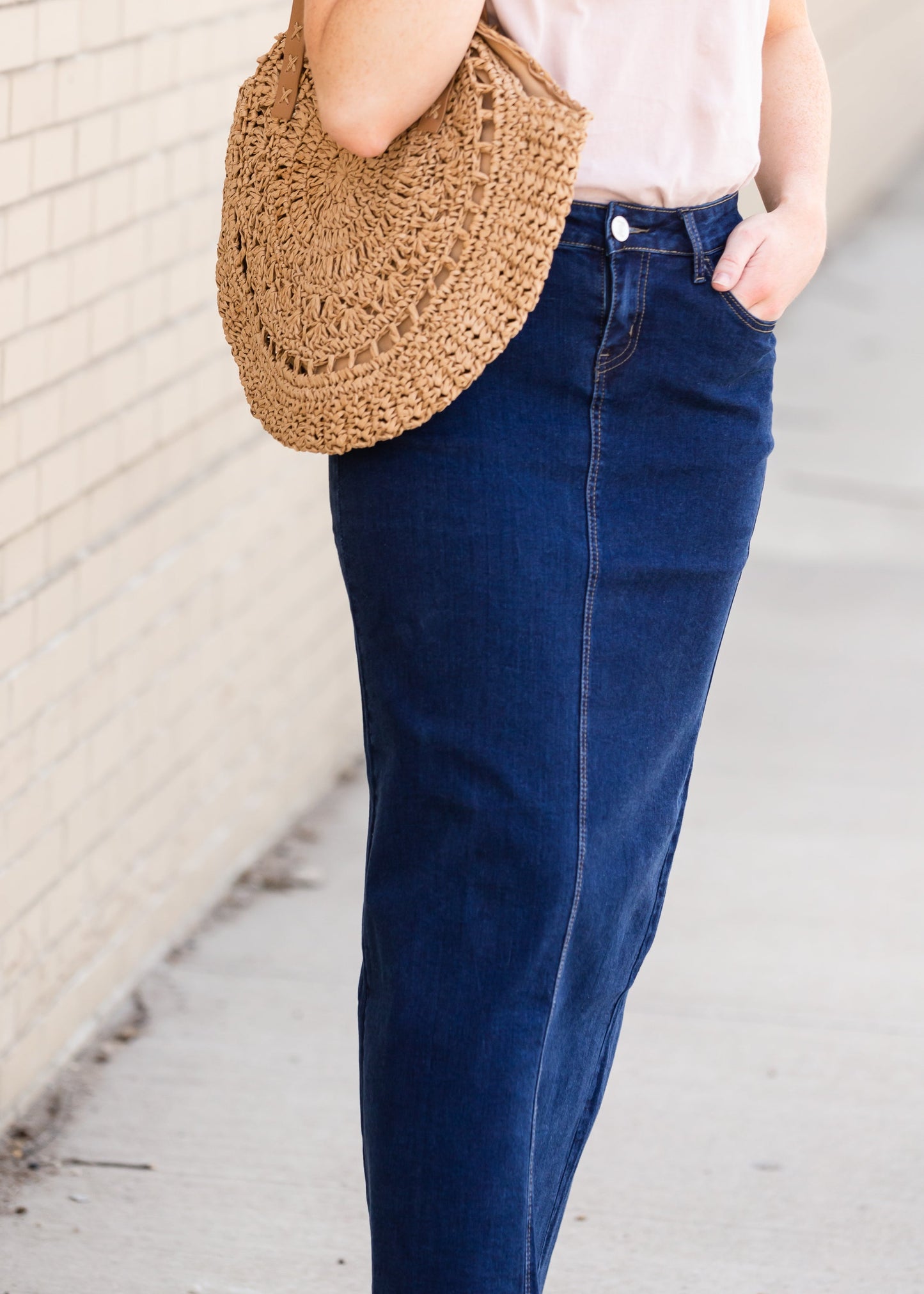 Randi Dark Wash Long Denim Skirt - Final Sale Skirts