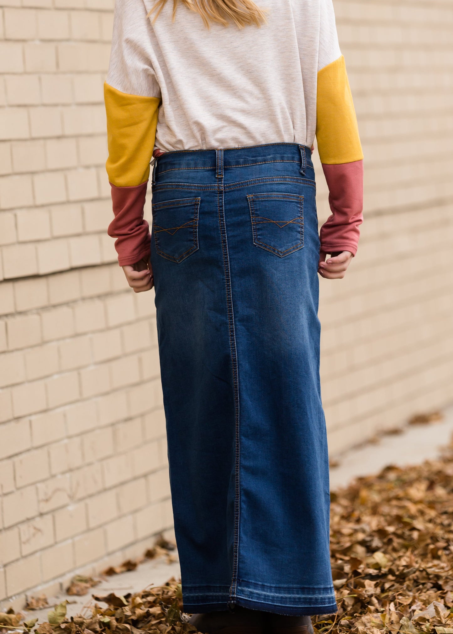 Raw Hem Long Denim Skirt Skirts