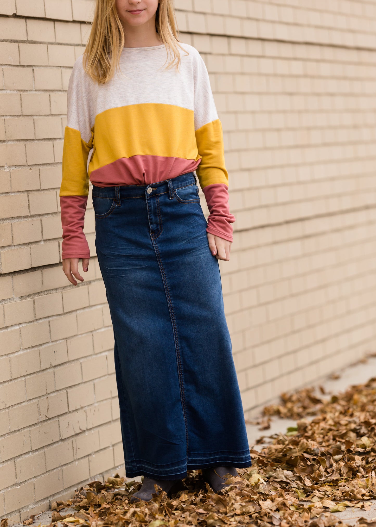 Raw Hem Long Denim Skirt Skirts