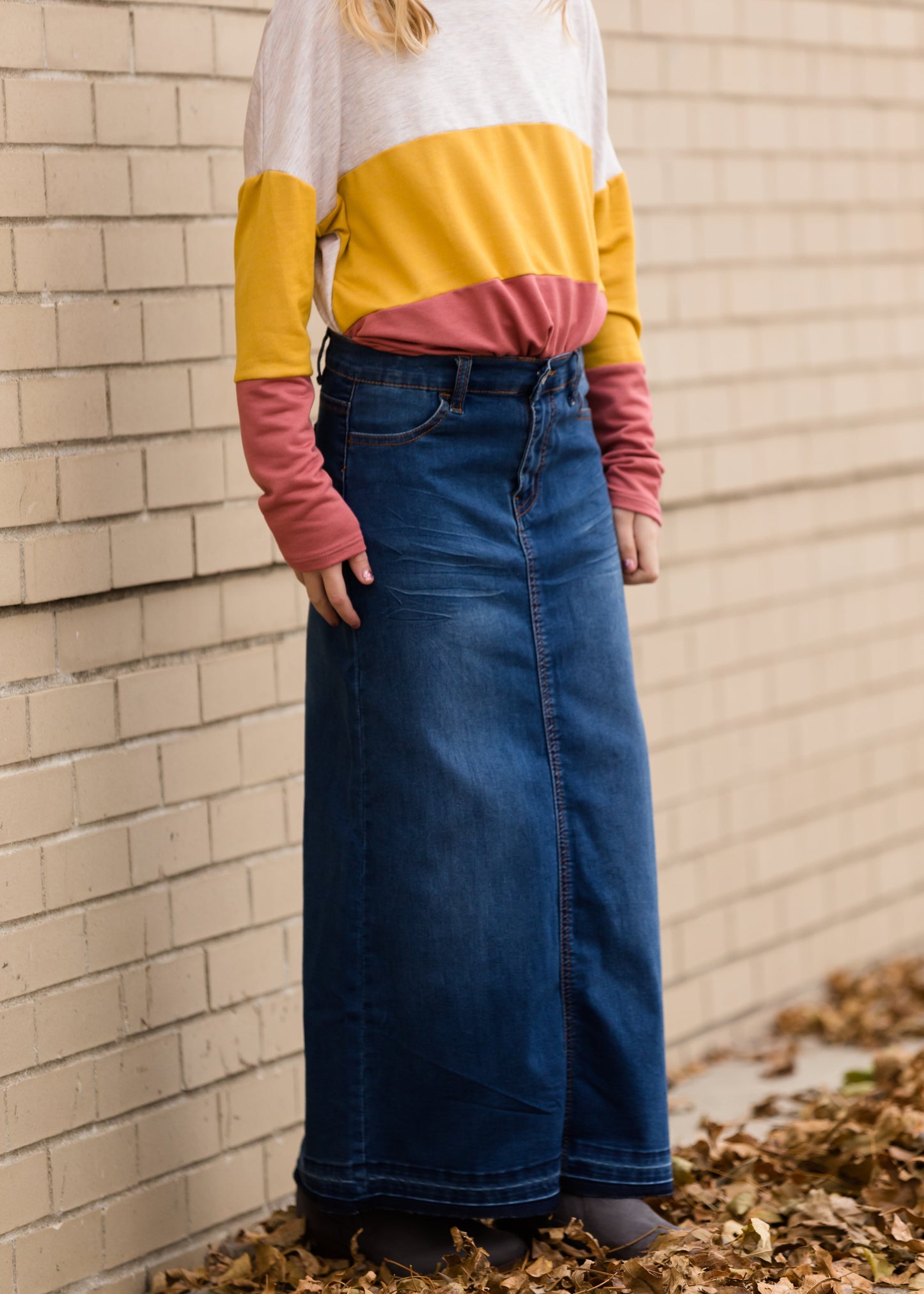 Raw Hem Long Denim Skirt Skirts