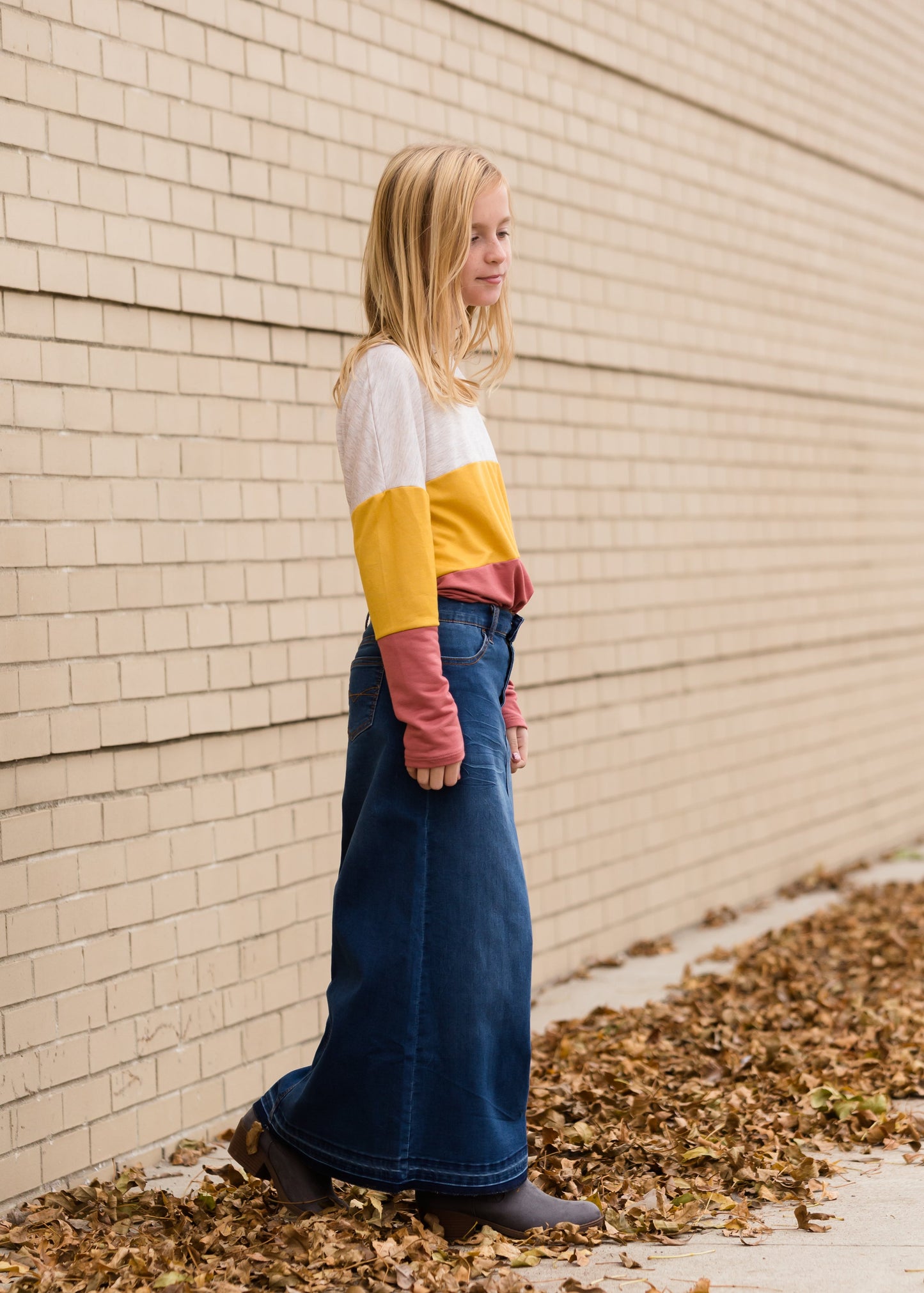 Raw Hem Long Denim Skirt Skirts
