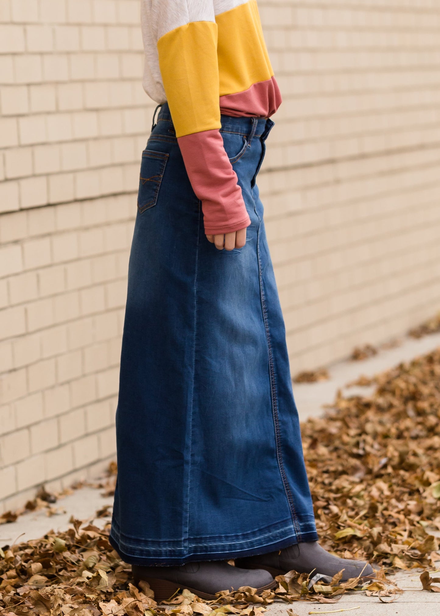 Raw Hem Long Denim Skirt Skirts