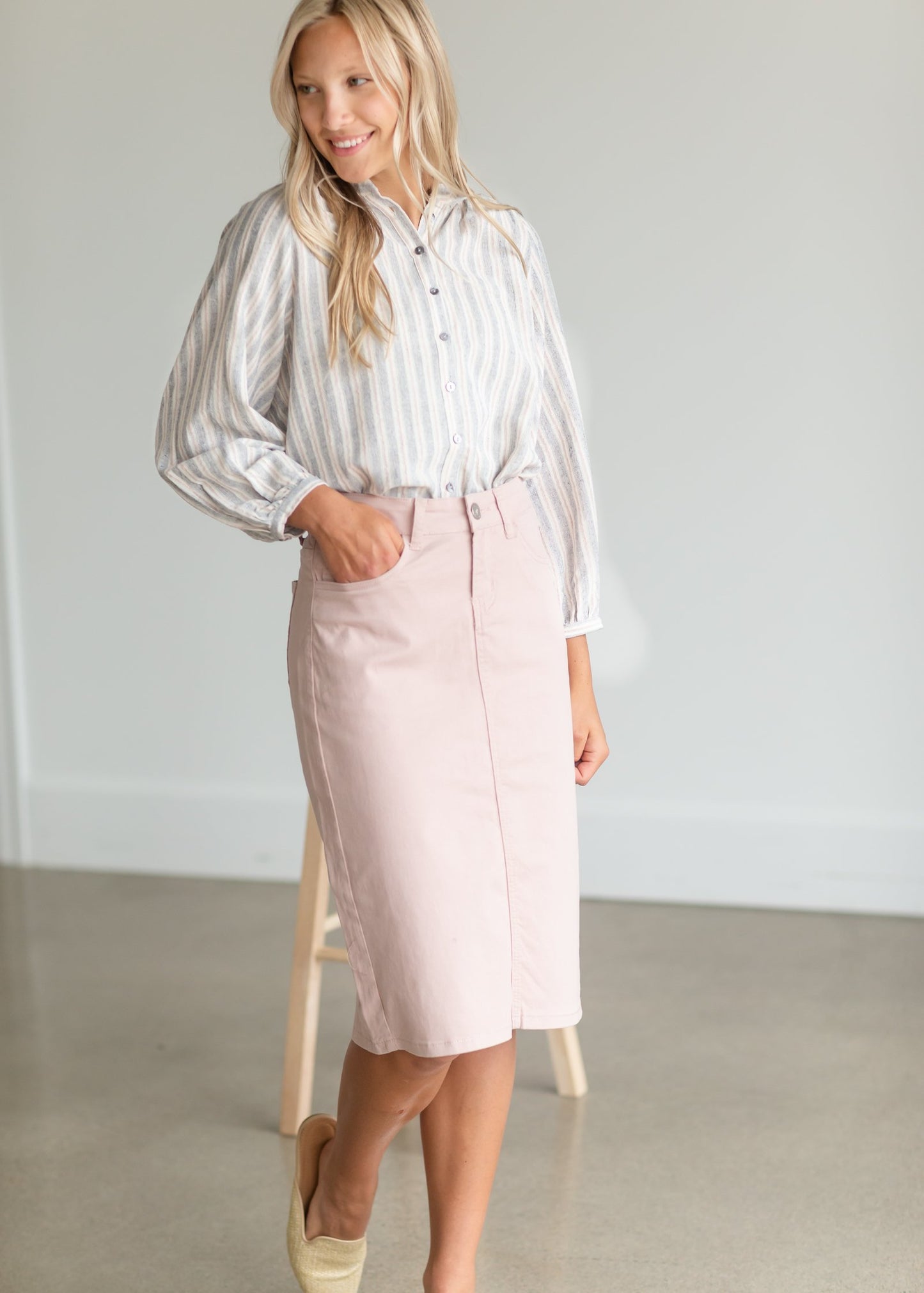 Remi Blush Denim Midi Skirt Skirts Inherit 26" / 2