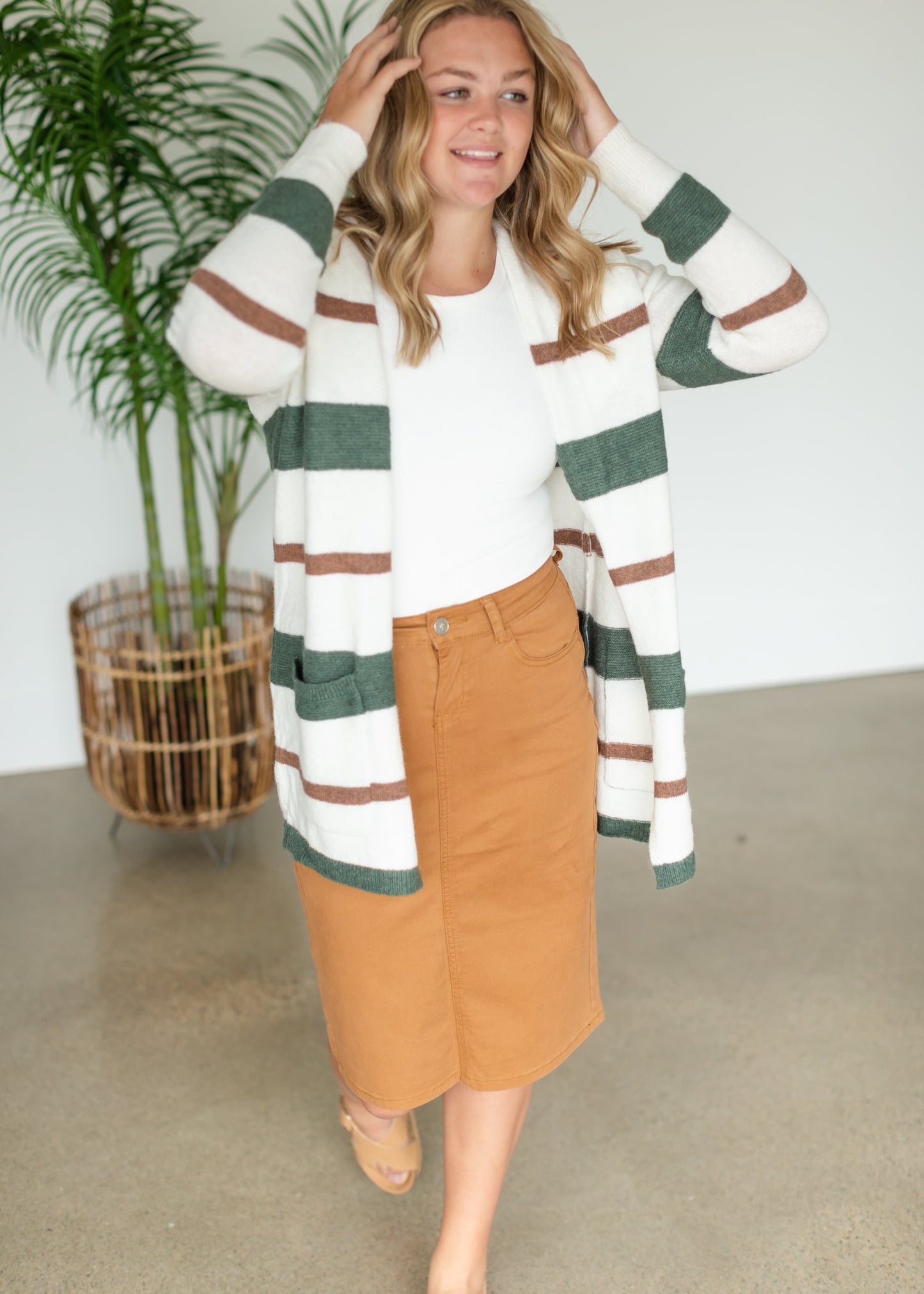 Remi Camel Denim Midi Skirt Skirts Inherit