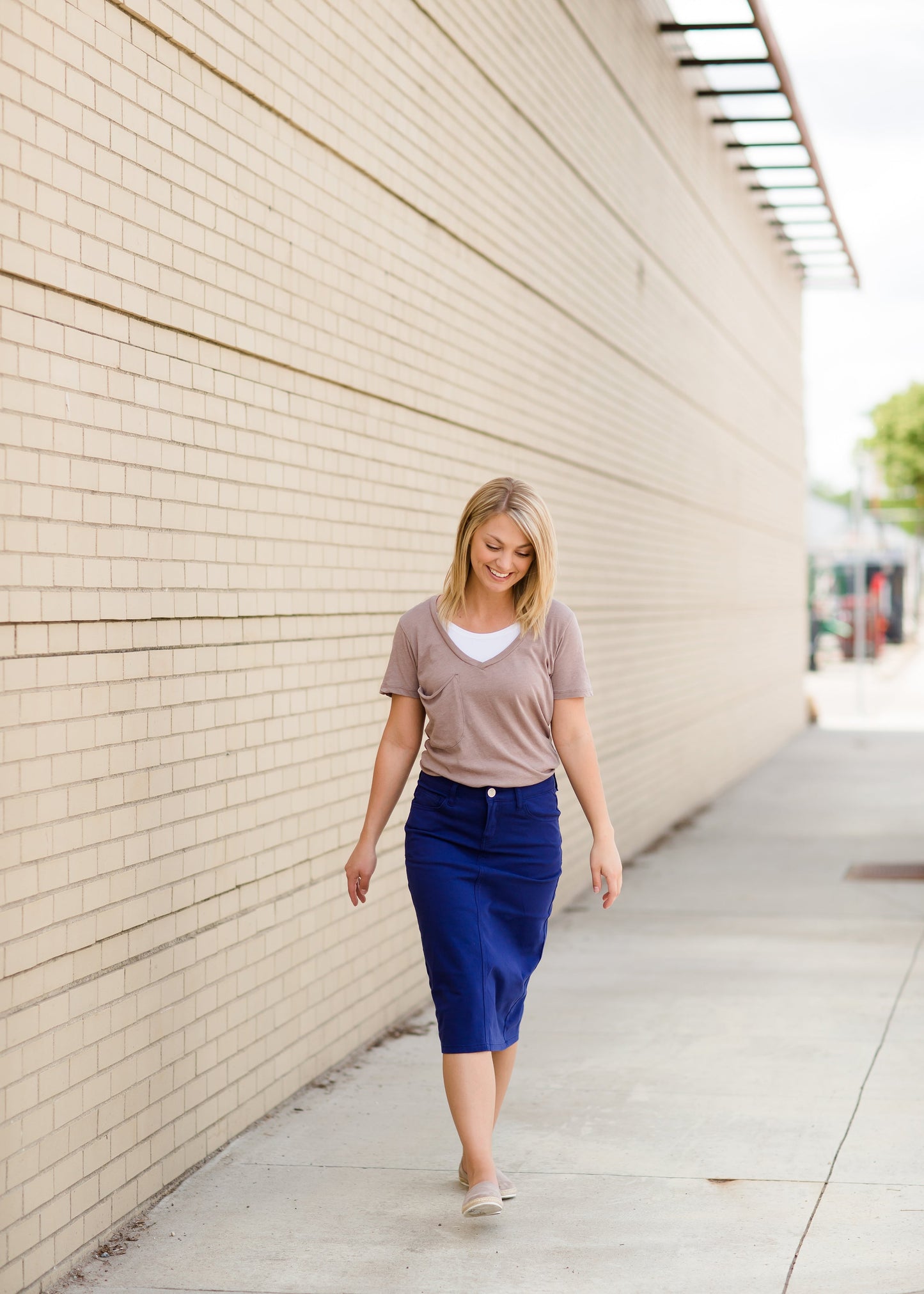 women's modest cobalt blue below the knee denim jean skirt