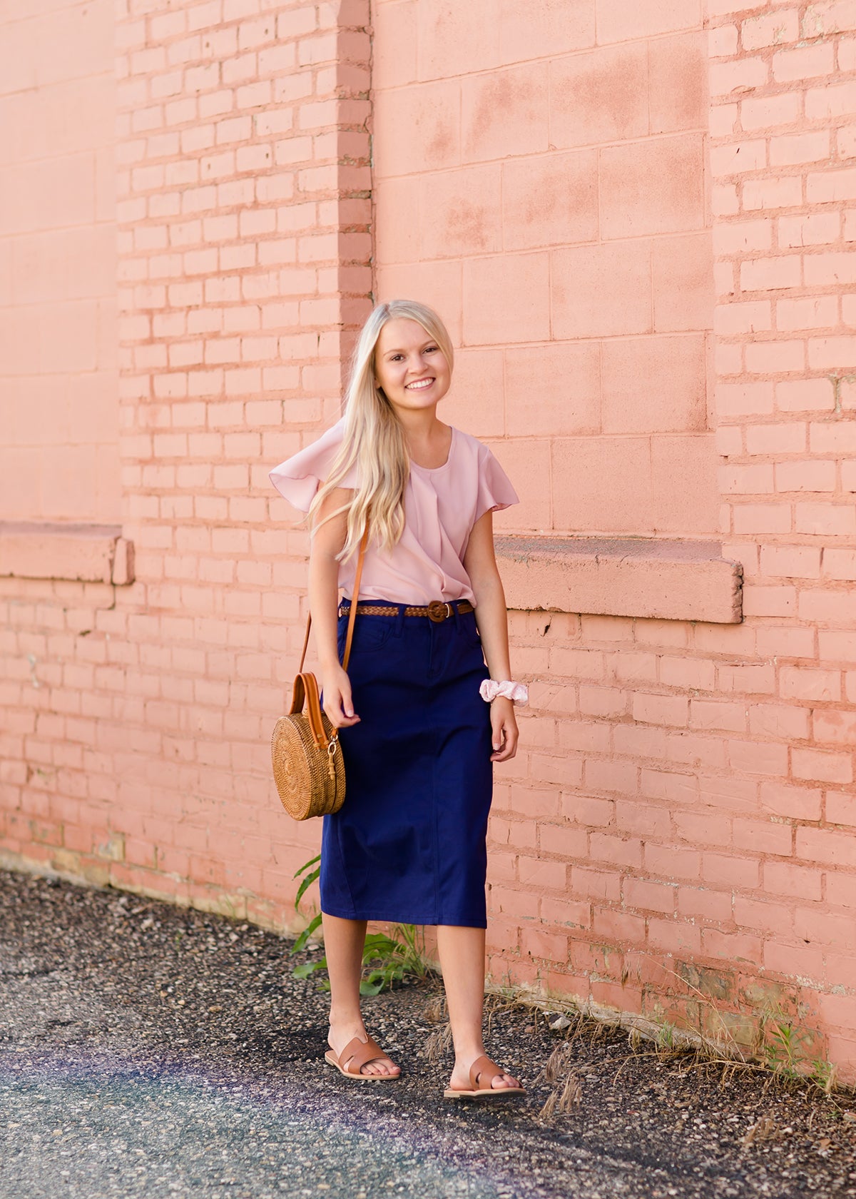 women's modest cobalt blue below the knee denim jean skirt