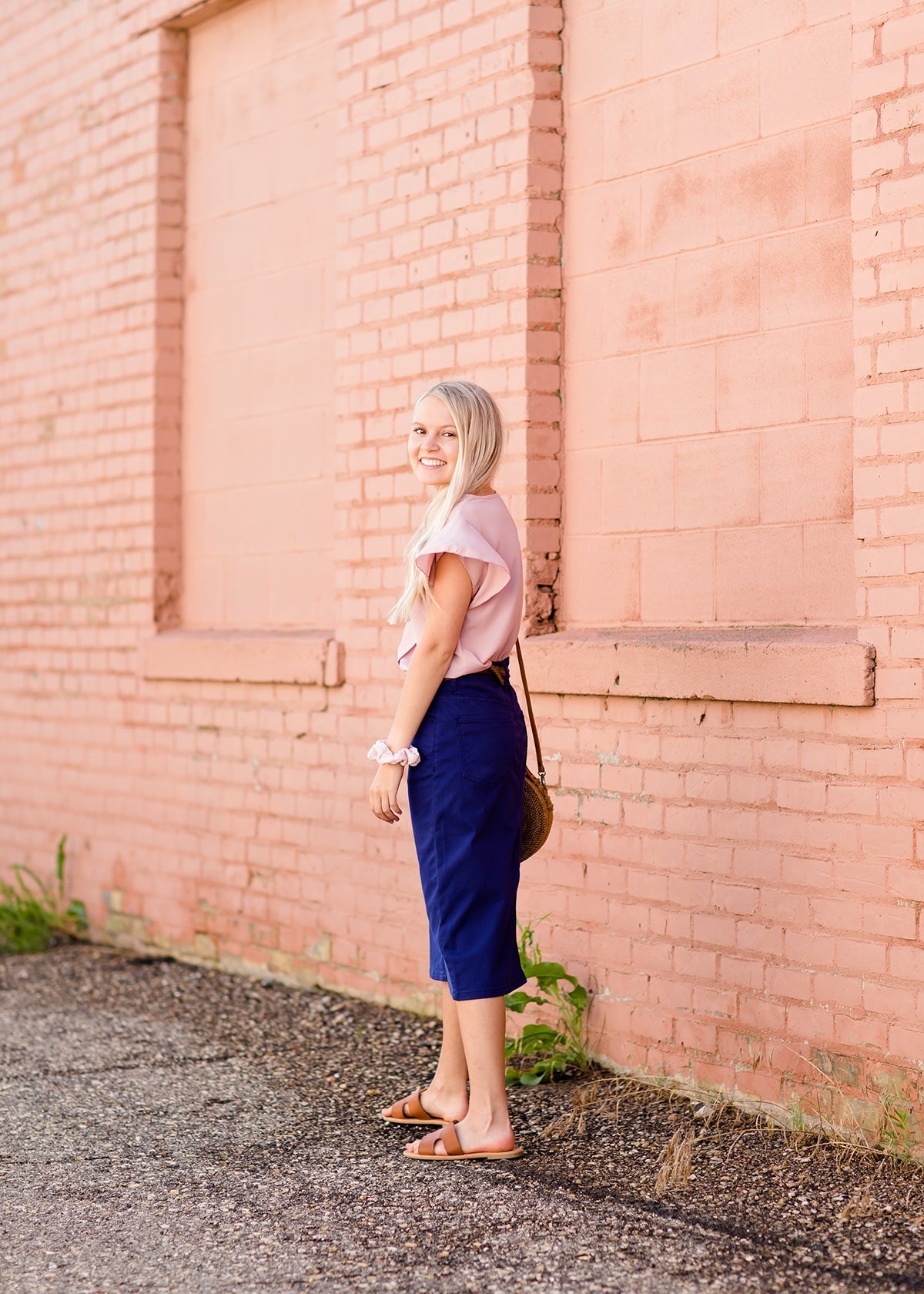 women's modest cobalt blue below the knee denim jean skirt