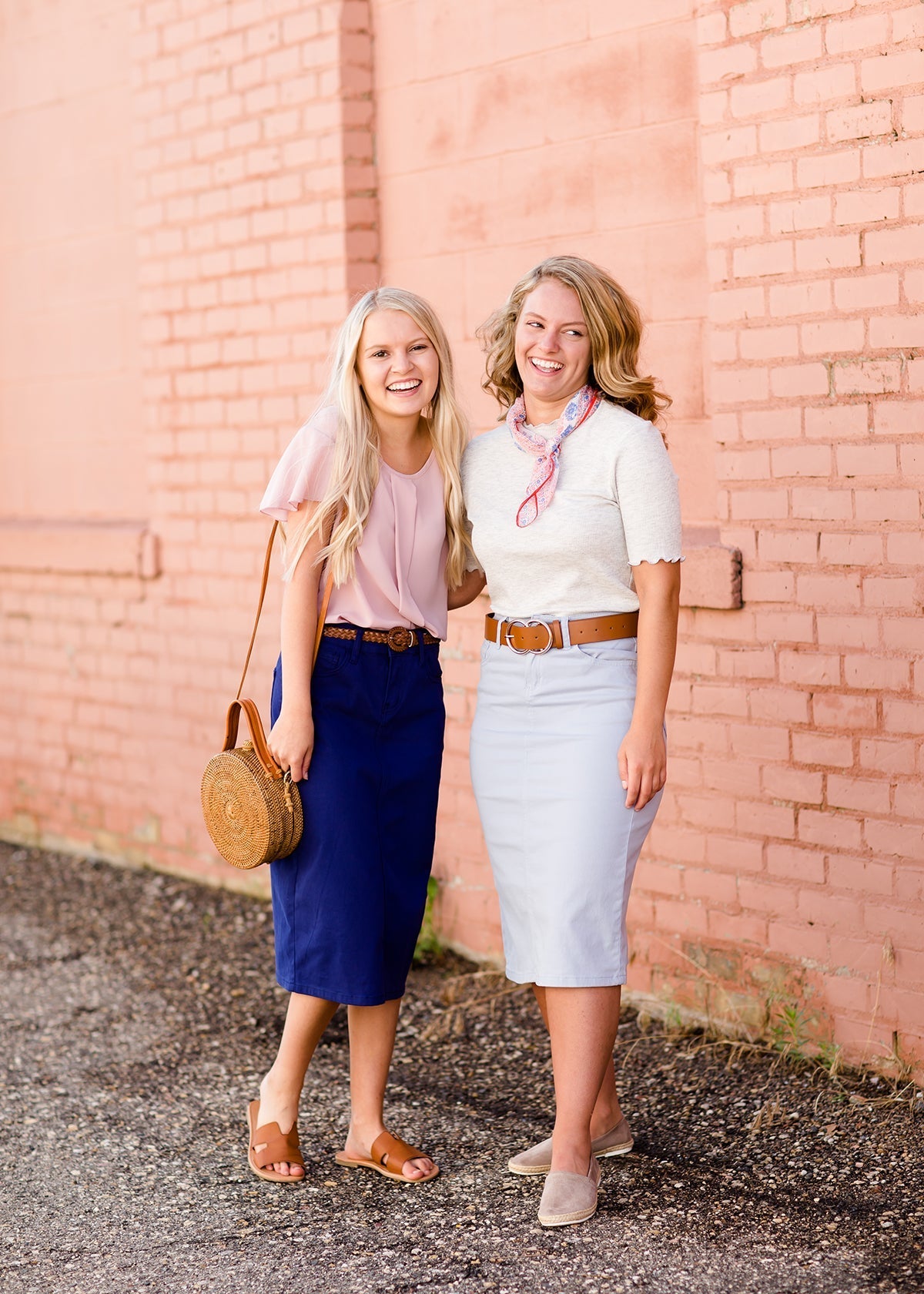 women's modest cobalt blue below the knee denim jean skirt