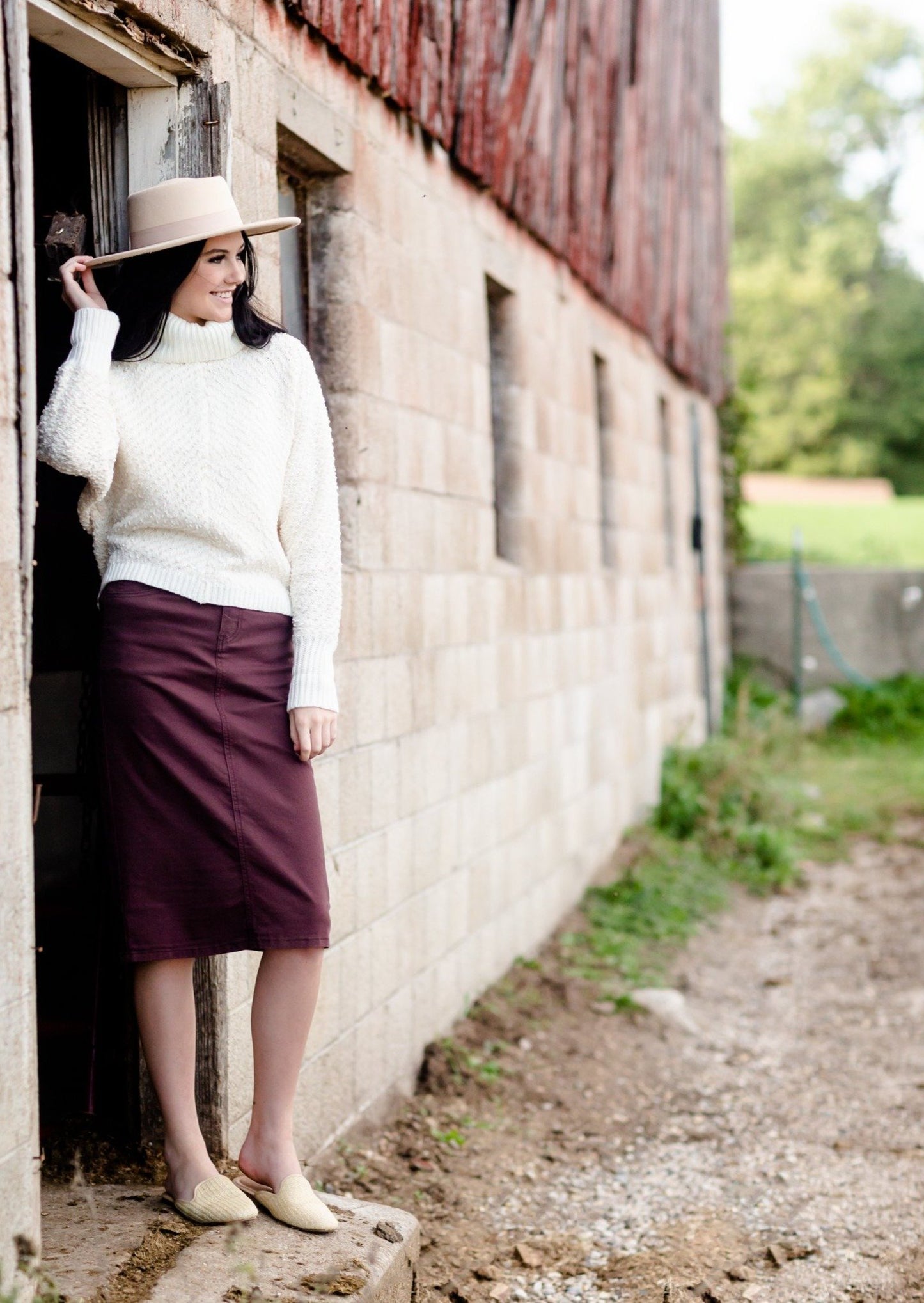 Remi Currant Denim Midi Skirt Skirts Inherit