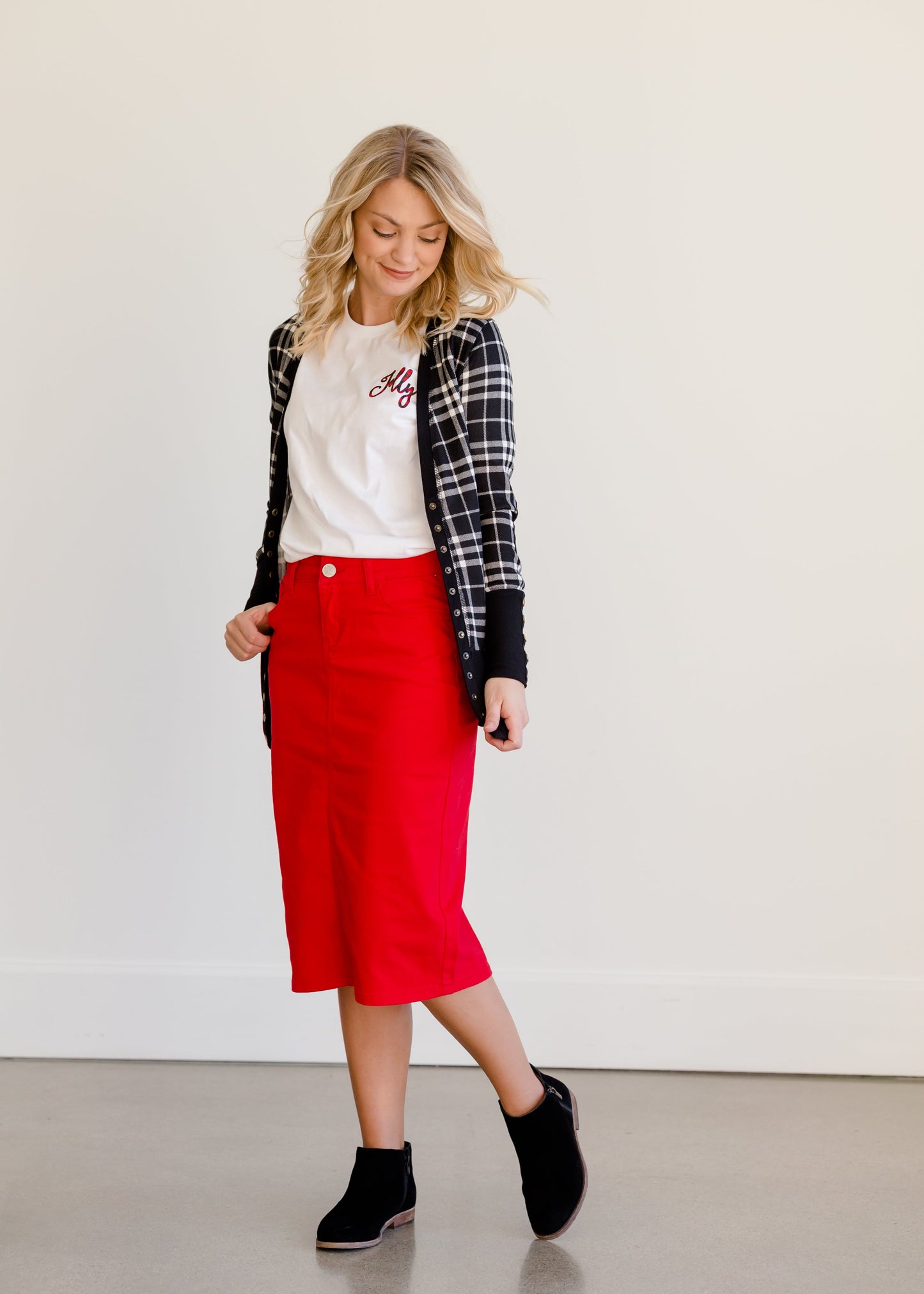 Remi Red Midi Skirt - FINAL SALE Skirts 29 Inches / 2