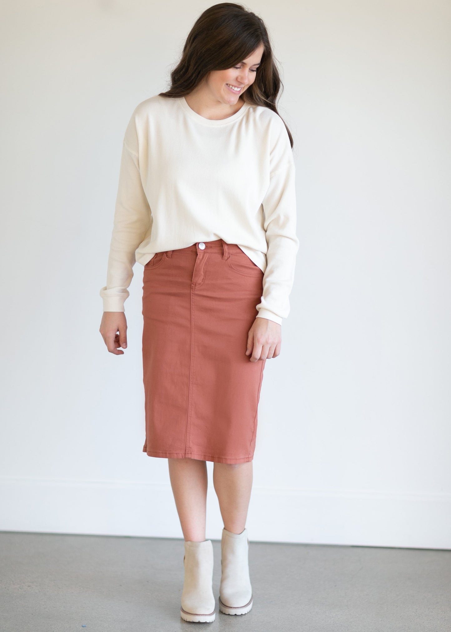 Remi Rusty Brick Denim Midi Skirt - FINAL SALE Skirts