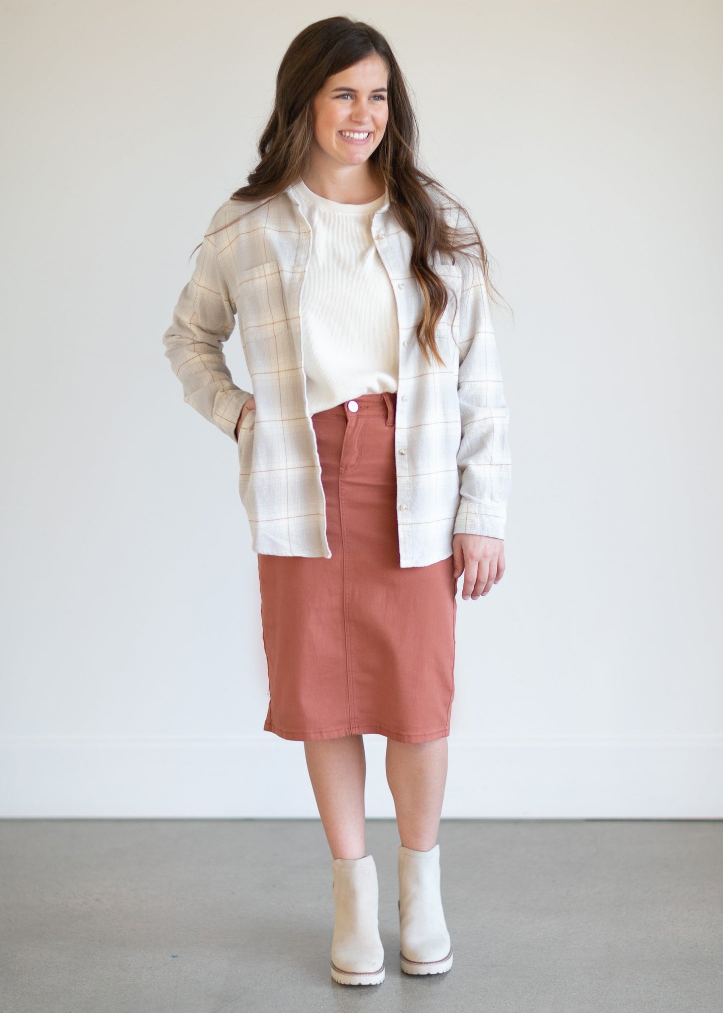 Remi Rusty Brick Denim Midi Skirt - FINAL SALE Skirts