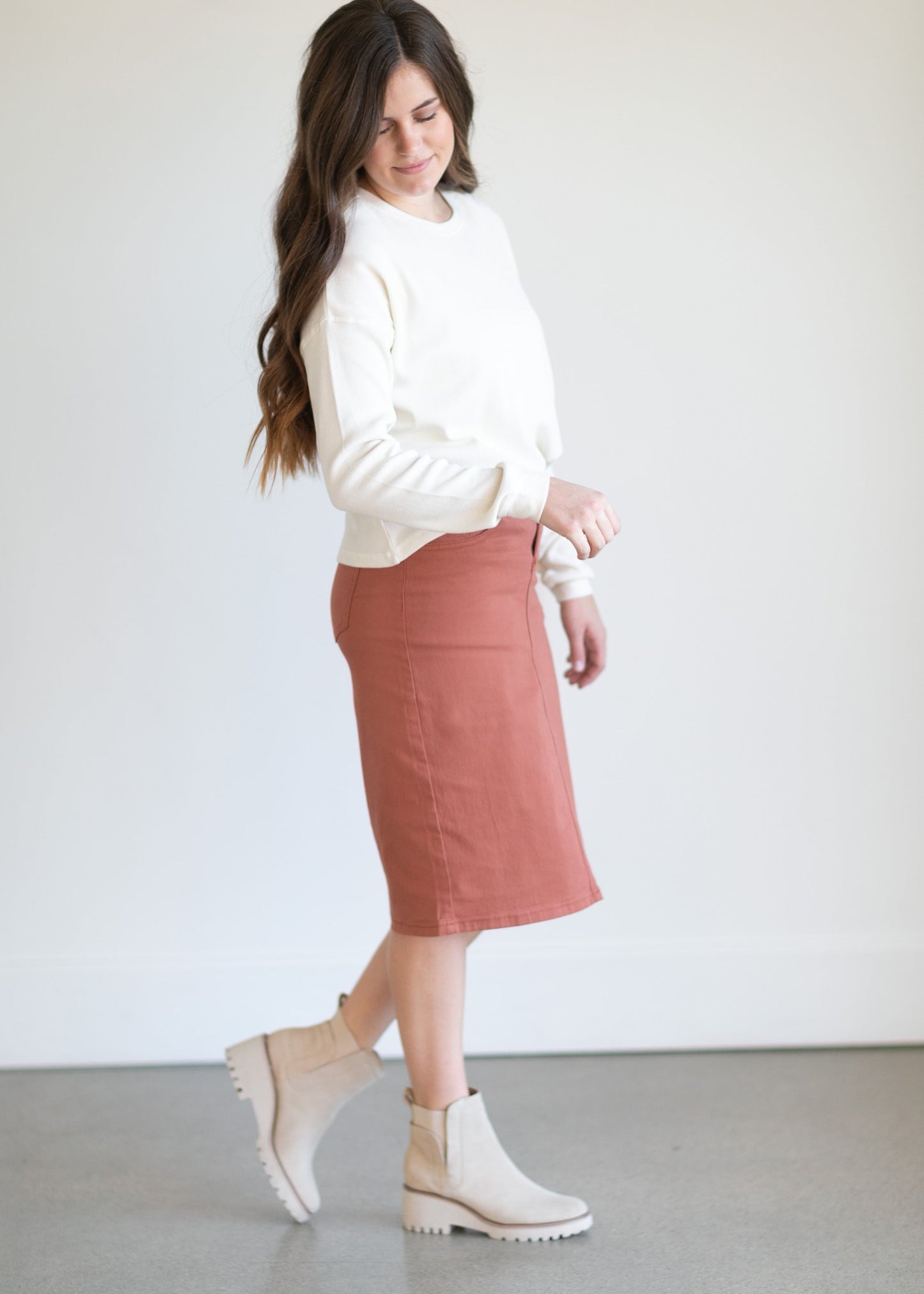 Remi Rusty Brick Denim Midi Skirt - FINAL SALE Skirts