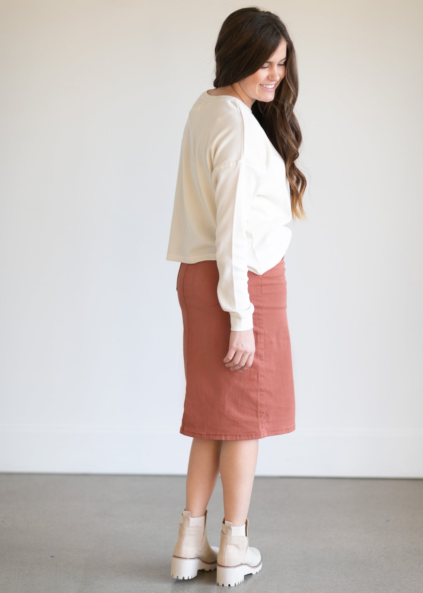 Remi Rusty Brick Denim Midi Skirt - FINAL SALE Skirts