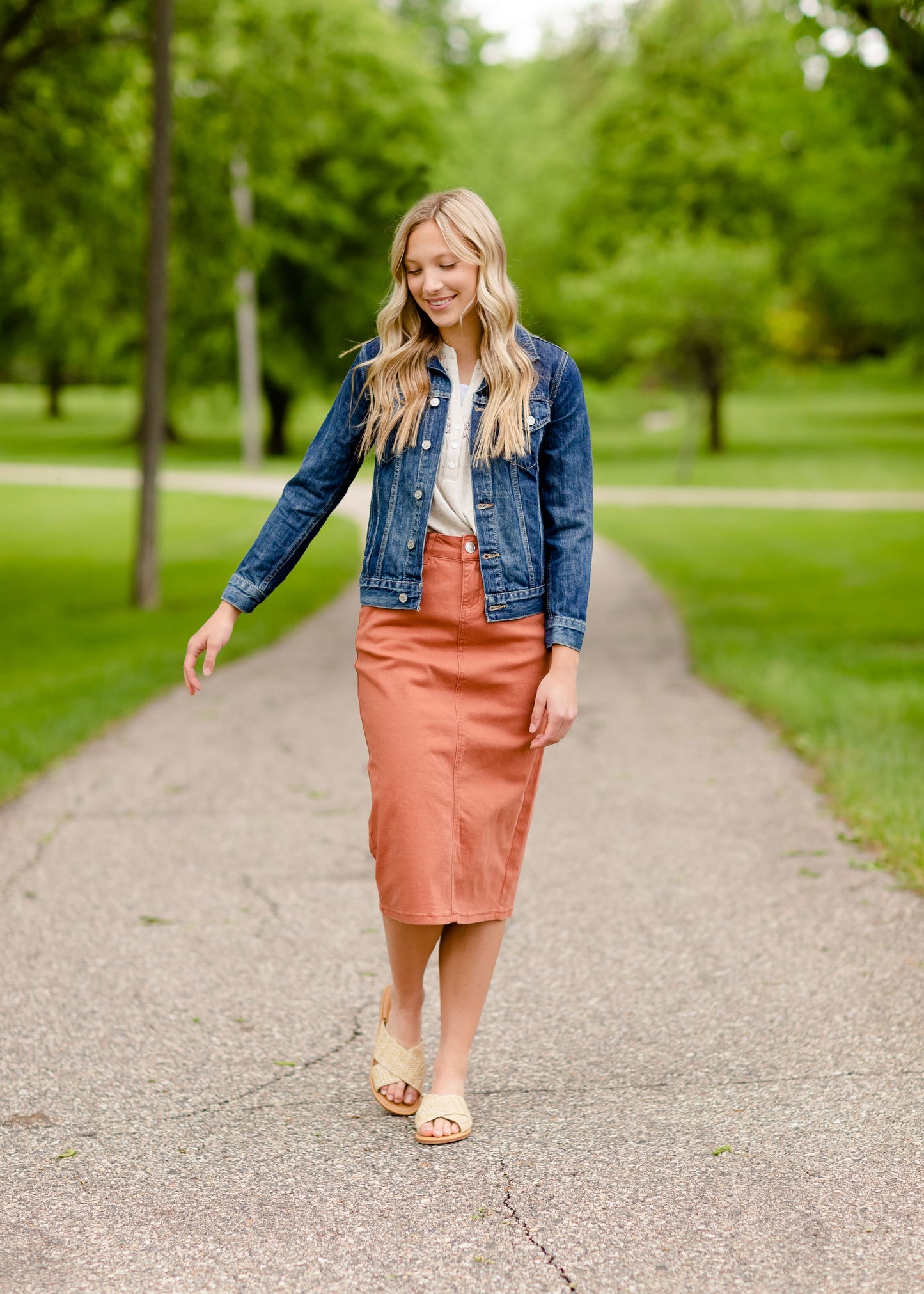 Remi Rusty Brick Denim Midi Skirt Skirts