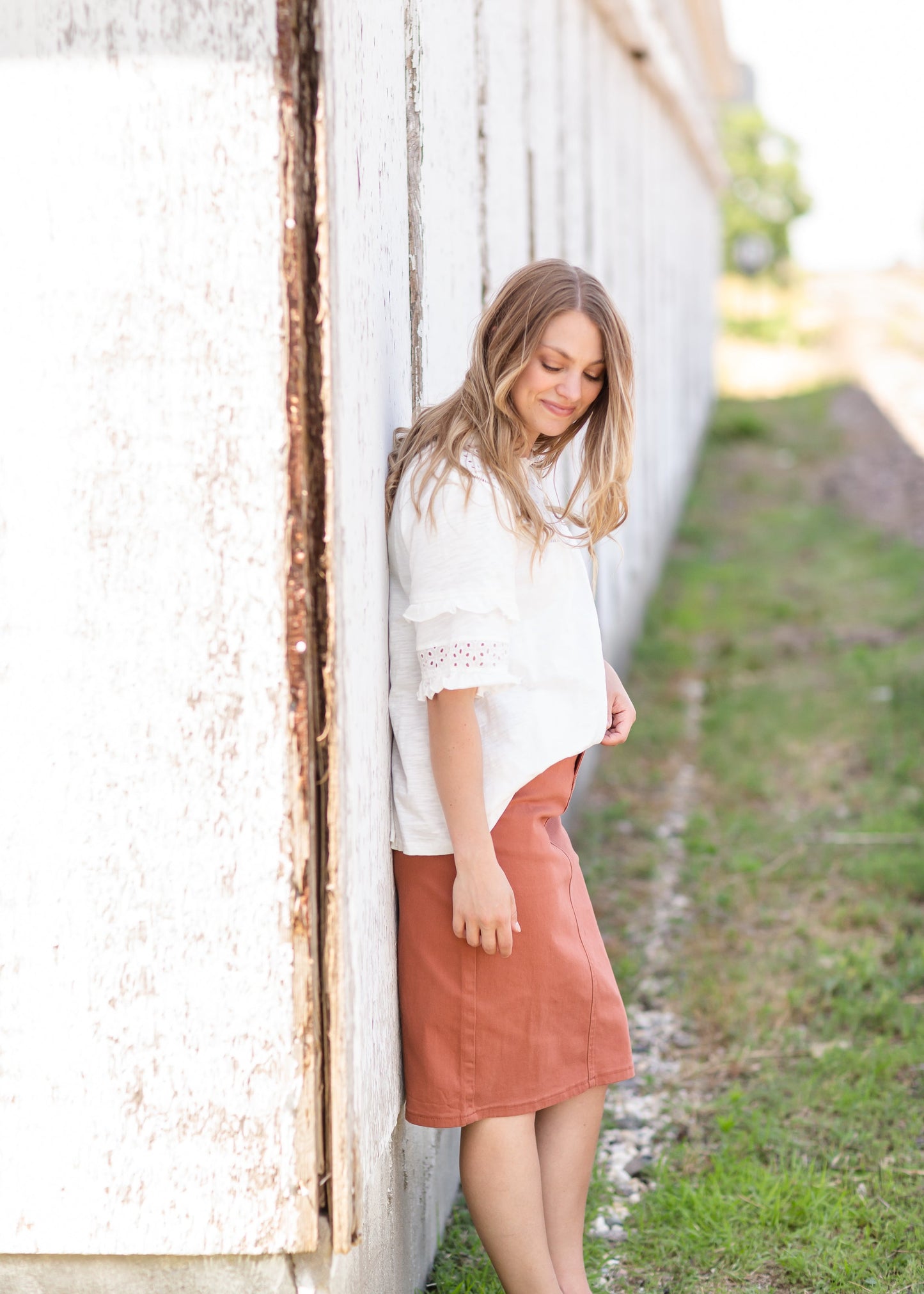 Remi Rusty Brick Denim Midi Skirt Skirts