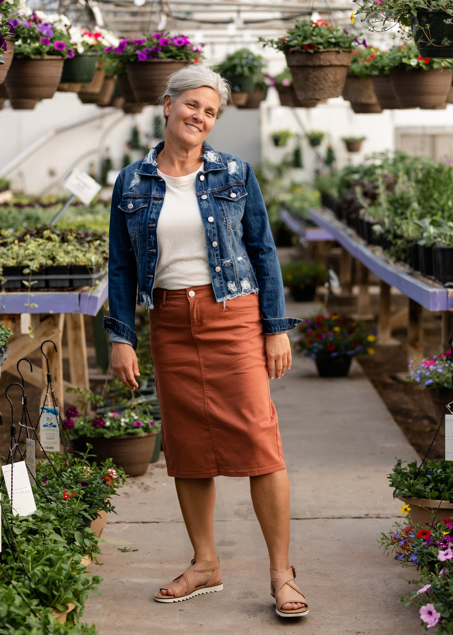 Remi Rusty Brick Denim Midi Skirt Skirts Sheer Dent Beauty