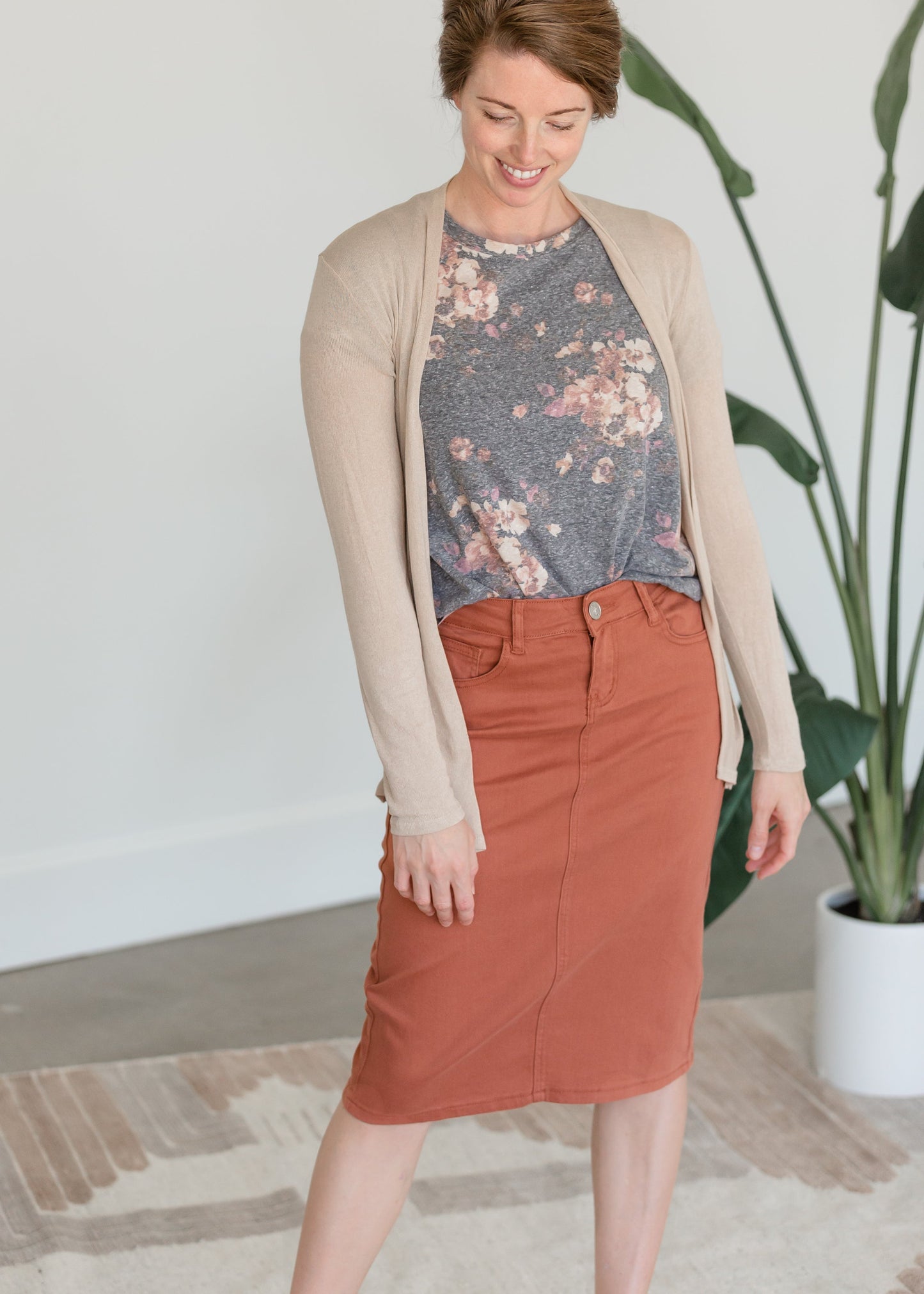 Remi Rusty Brick Denim Midi Skirt Skirts Sheer Dent Beauty