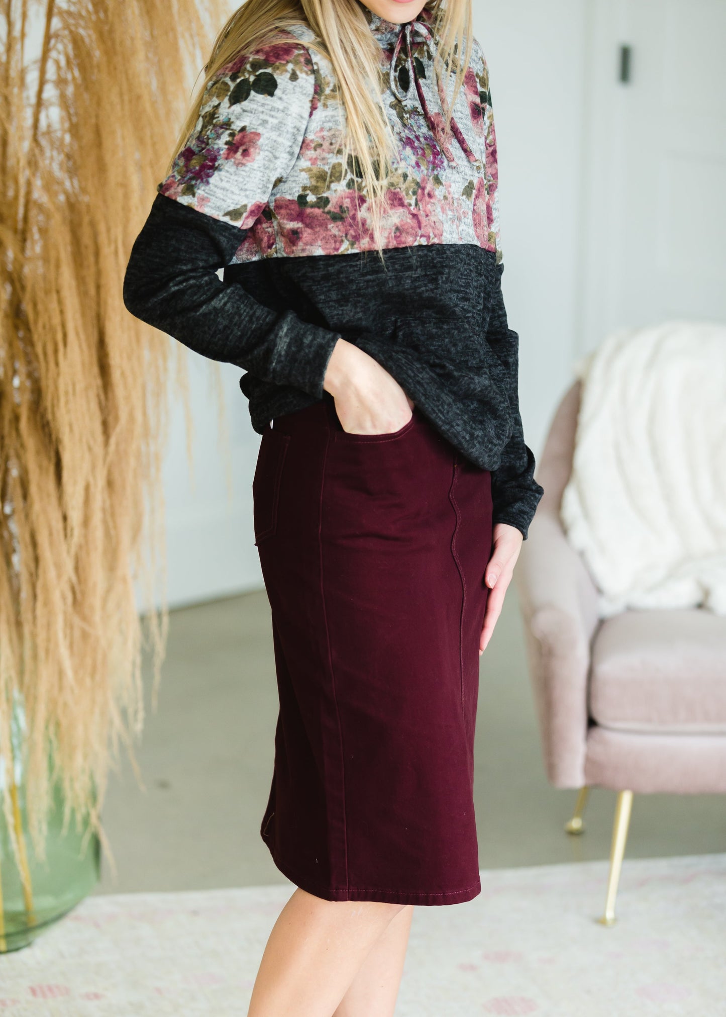 Remi Wine Midi Skirt - FINAL SALE Skirts 29 Inches / 2