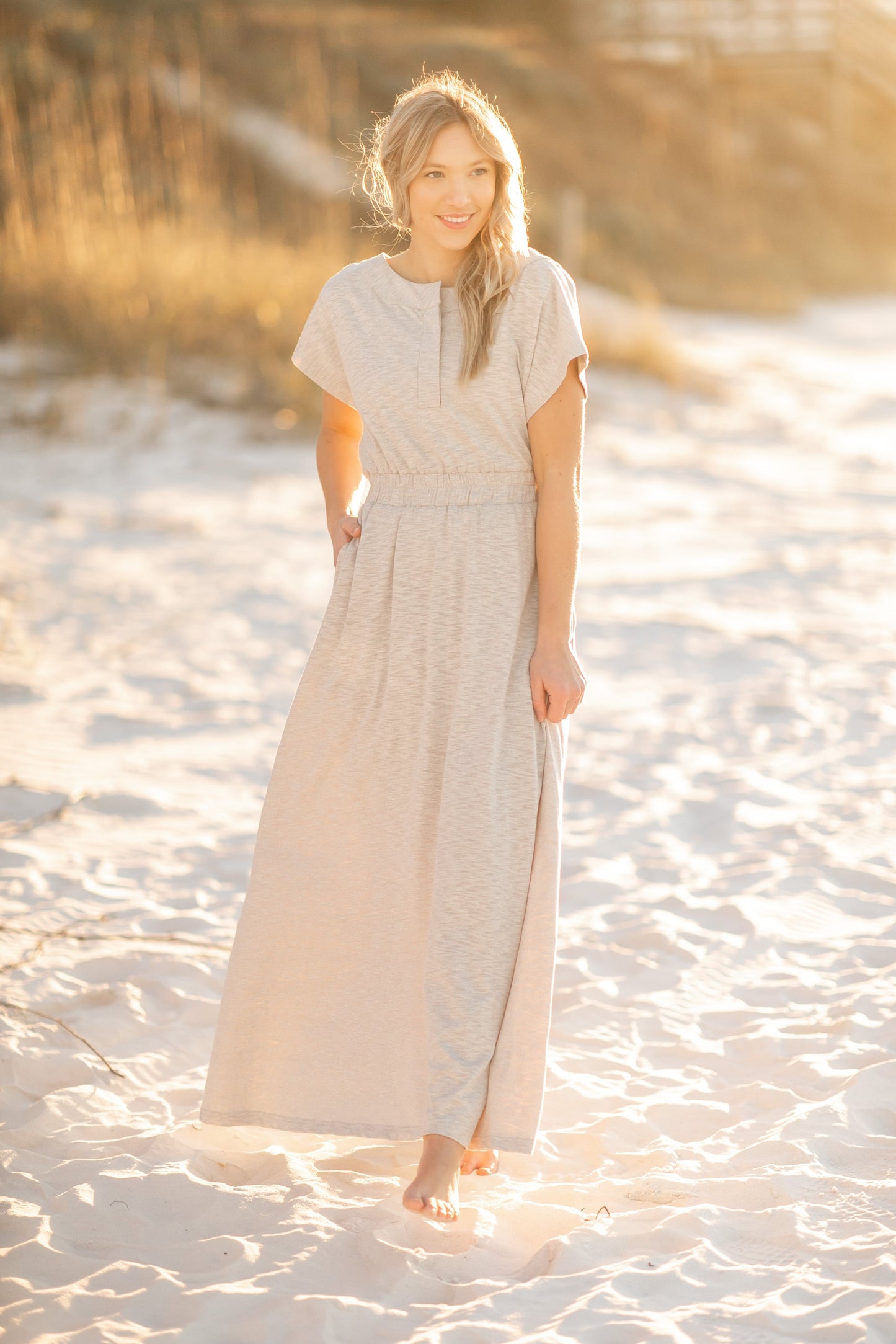 Reva Cinched Waist Essential Maxi Dress Dresses Taupe / XS