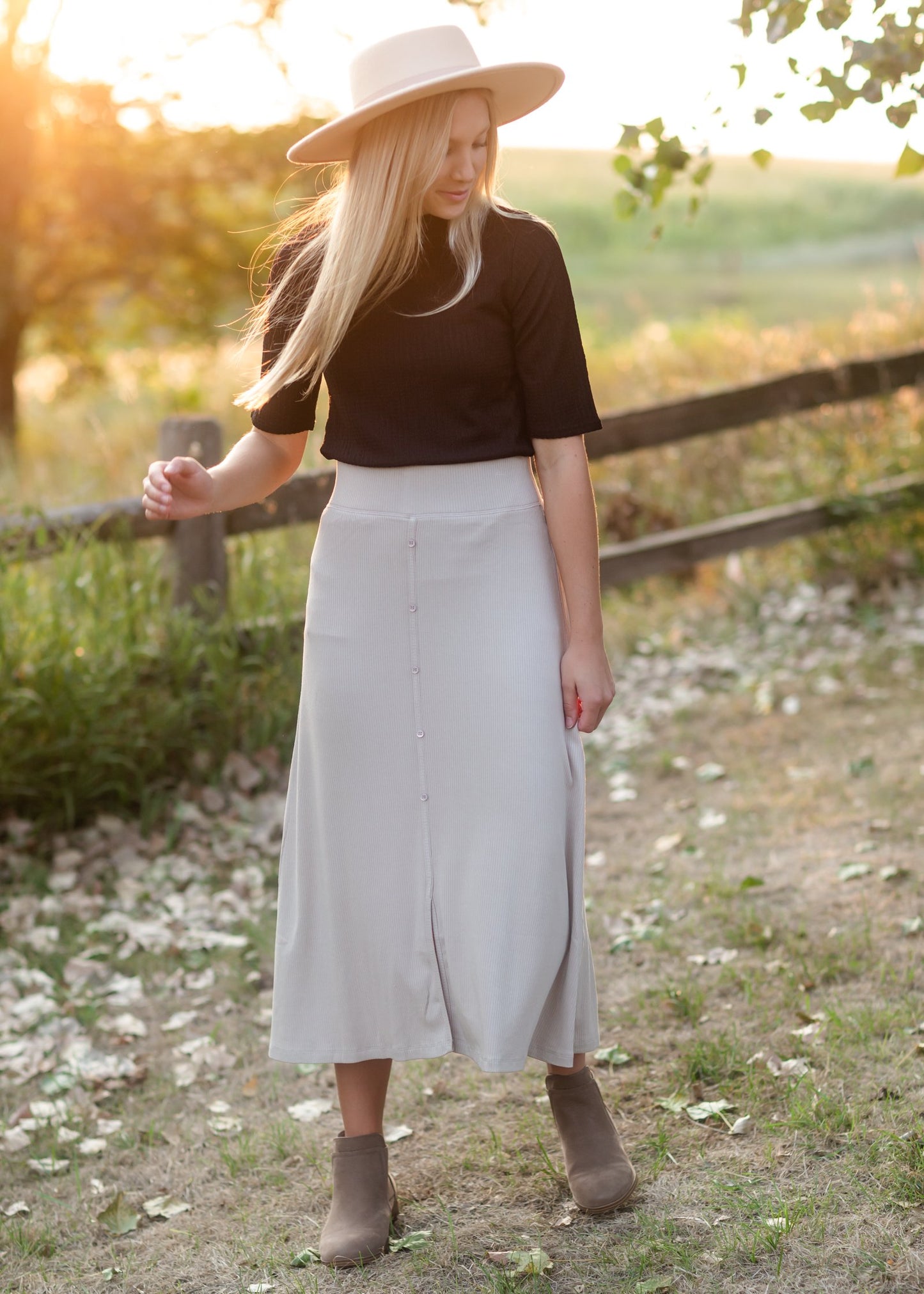 Rib Knit Button Front Midi Skirt Skirts Grade & Gather