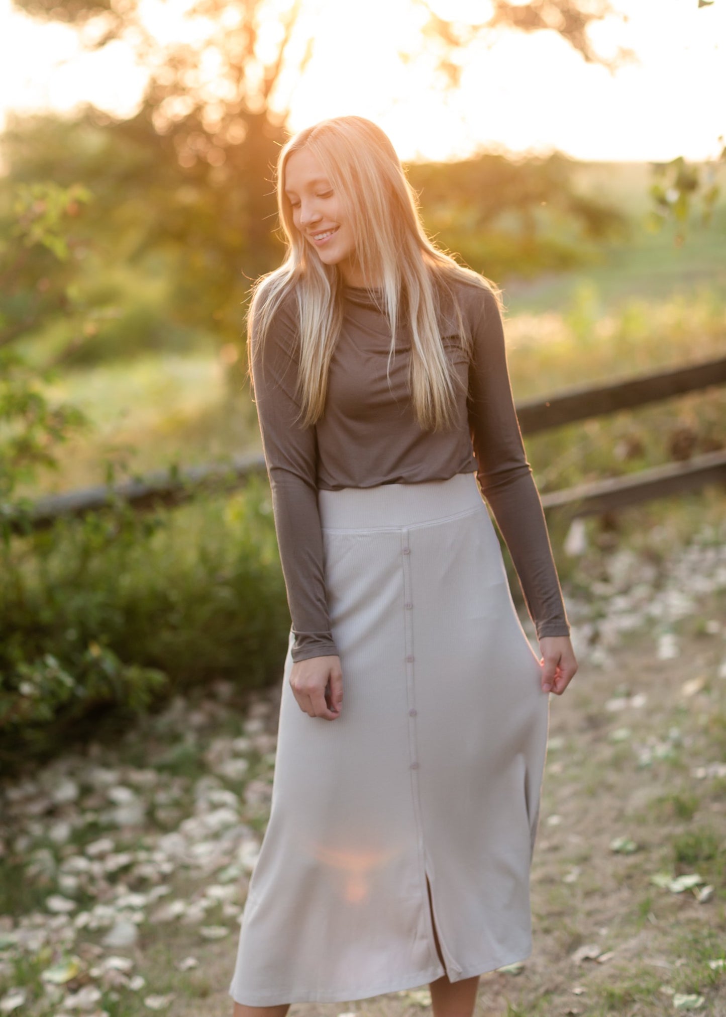 Rib Knit Button Front Midi Skirt Skirts Grade & Gather
