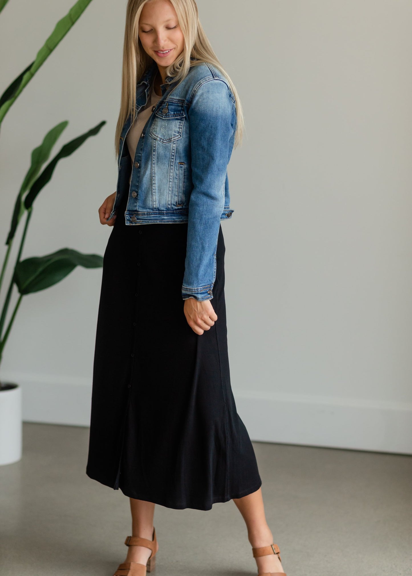 Rib Knit Button Front Midi Skirt Skirts Grade & Gather
