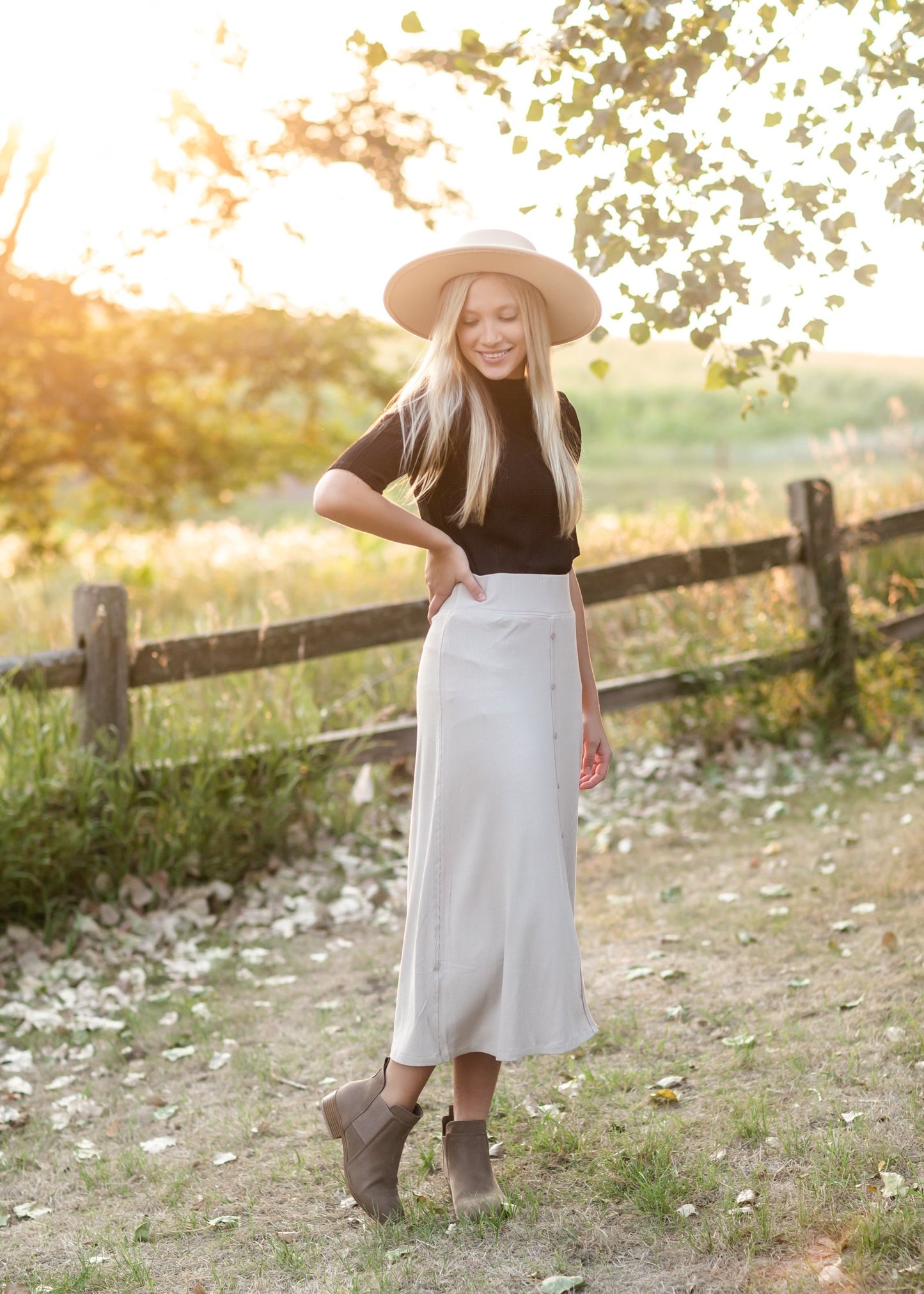 Rib Knit Button Front Midi Skirt Skirts Grade & Gather