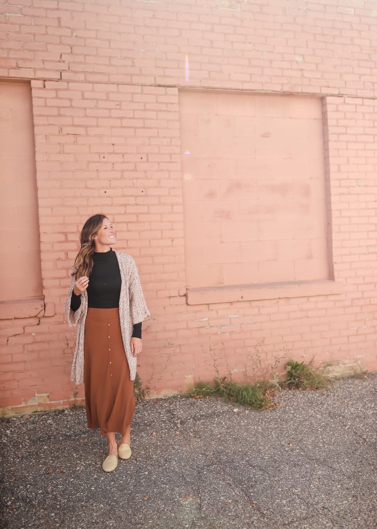 Rib Knit Button Front Midi Skirt Skirts Grade & Gather