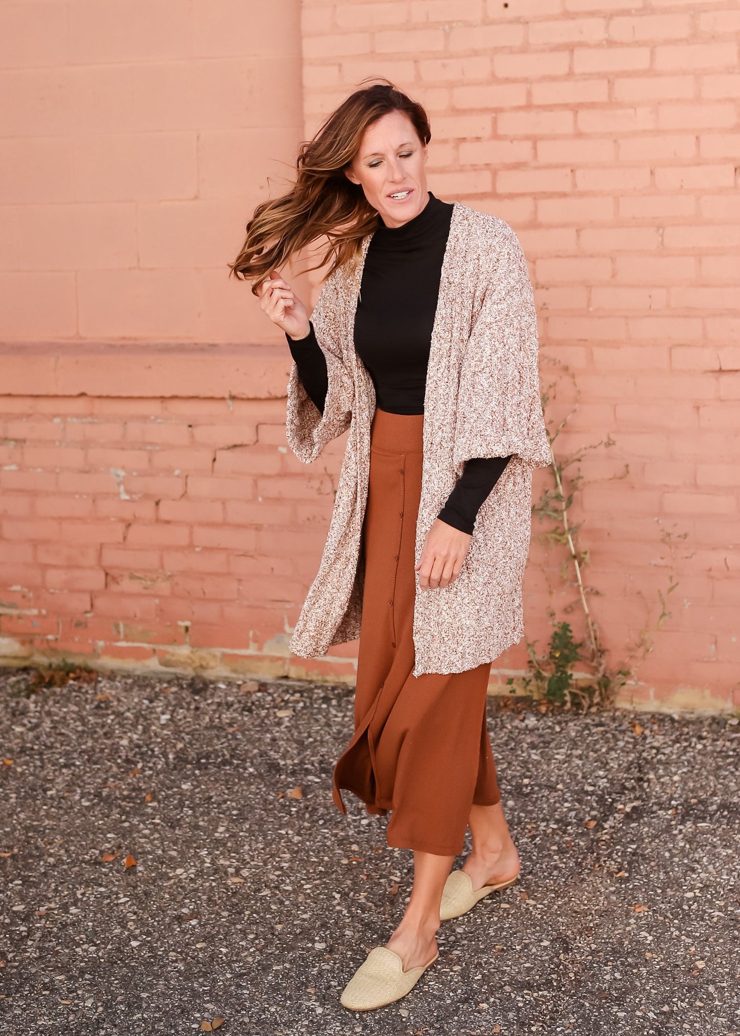 Rib Knit Button Front Midi Skirt Skirts Grade & Gather