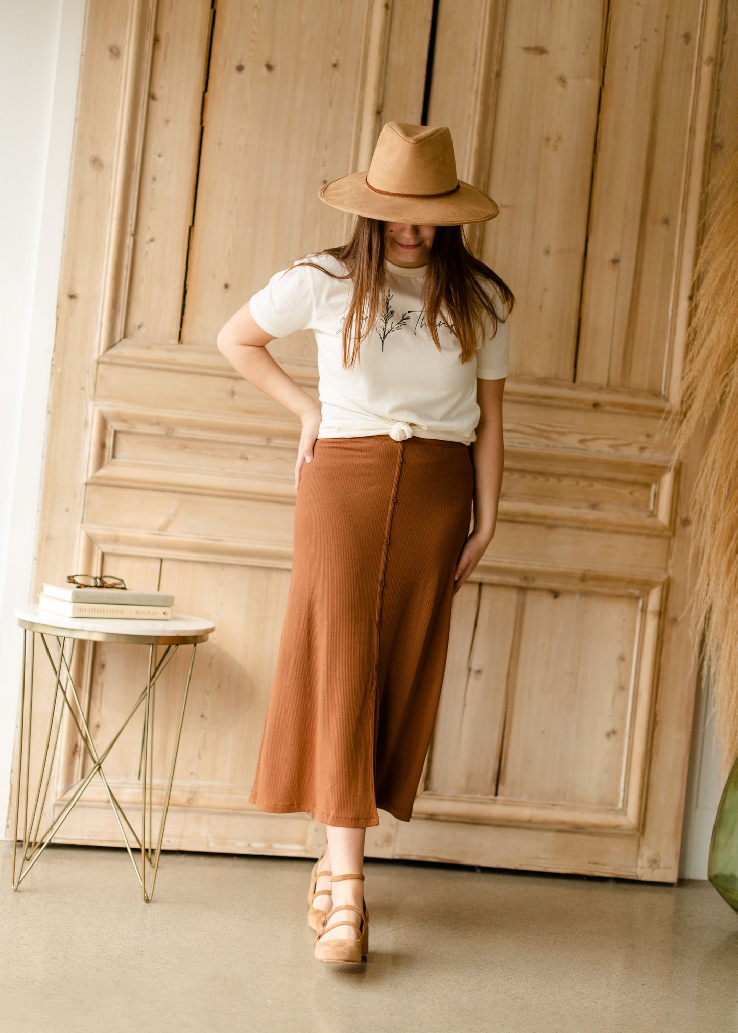 Rib Knit Button Front Midi Skirt Skirts Grade & Gather