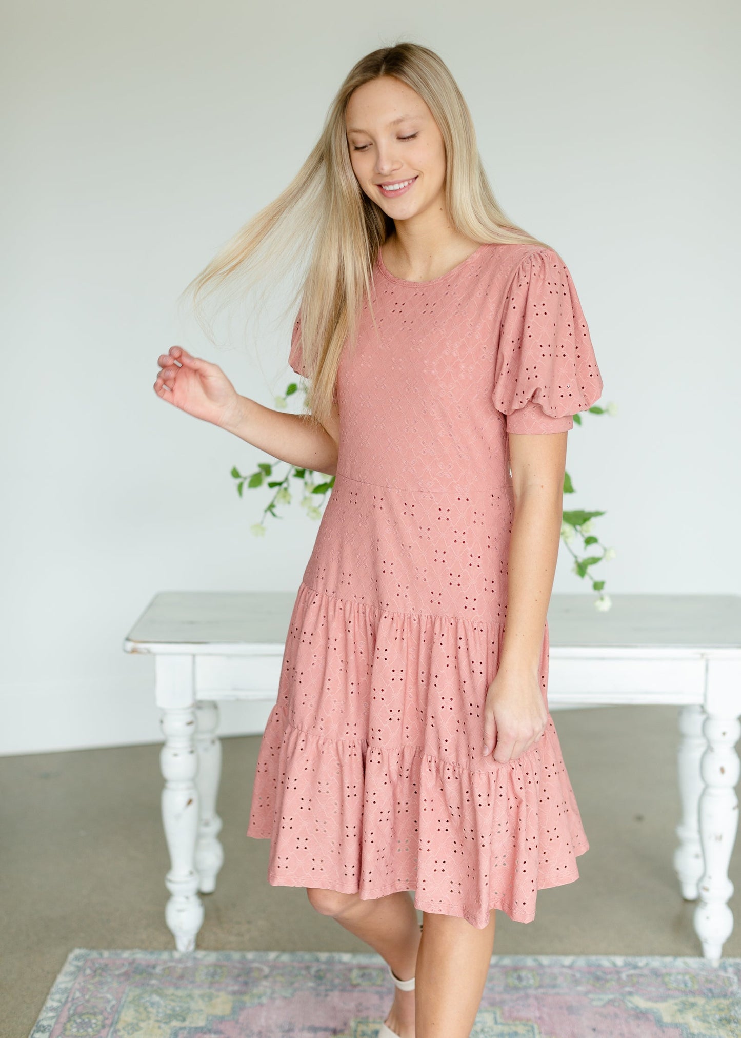 Rose Eyelet Overlay Midi Dress - FINAL SALE Dresses