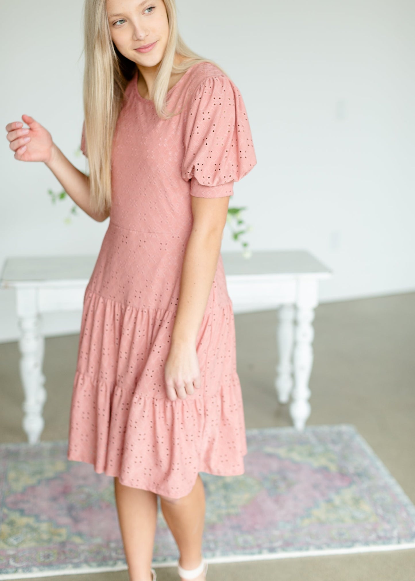 Rose Eyelet Overlay Midi Dress - FINAL SALE Dresses