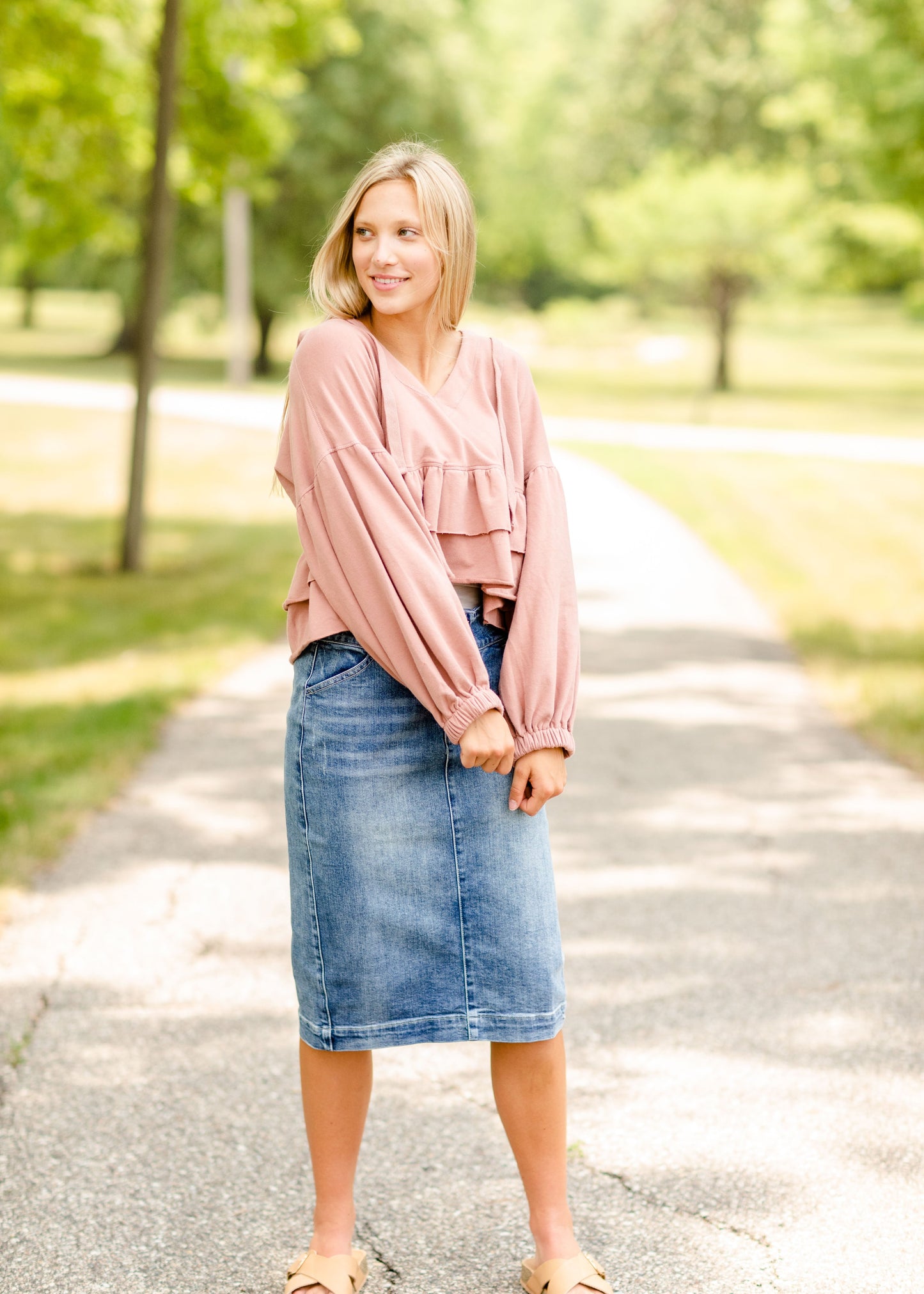 Rose V-Neck Tiered Hoodie - FINAL SALE Tops