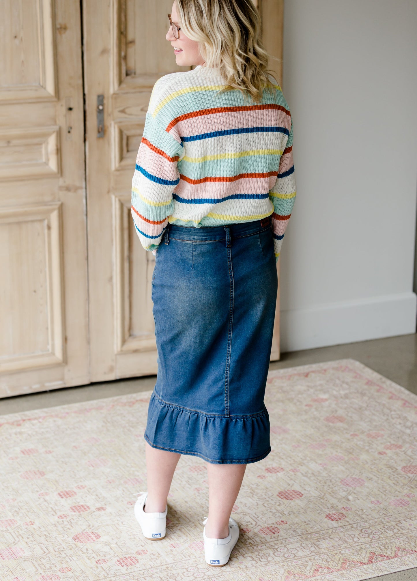 Ruffle Button Denim Jean Midi Skirt - FINAL SALE Skirts