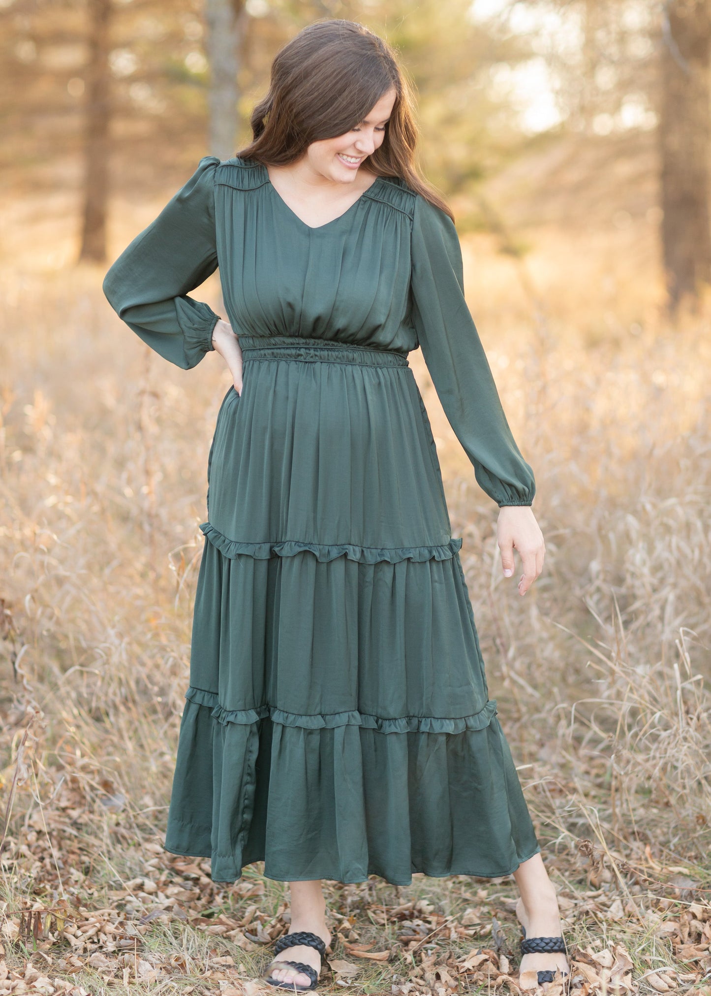 Ruffle Detail Dull Satin Midi Dress Skirts