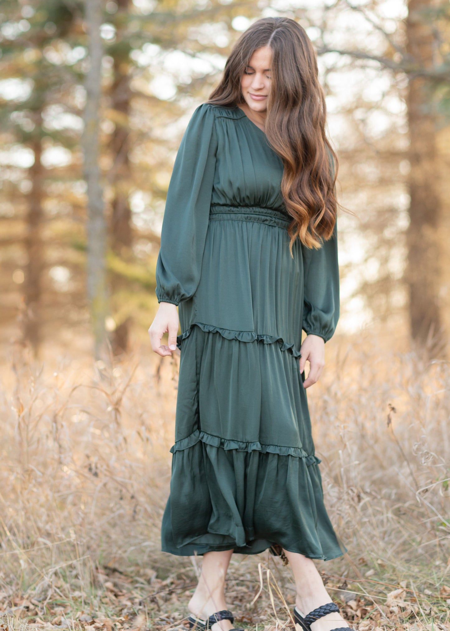 Ruffle Detail Dull Satin Midi Dress Skirts